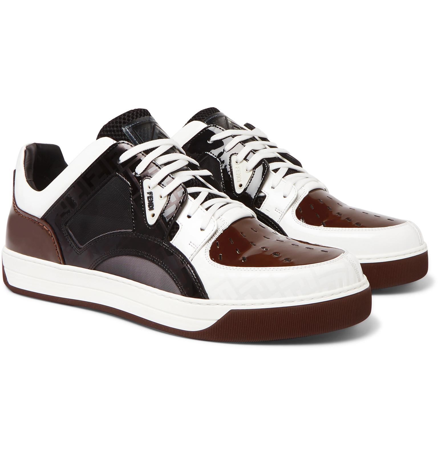 Fendi Patent-leather And Mesh Sneakers in Burgundy (Black) for Men - Lyst