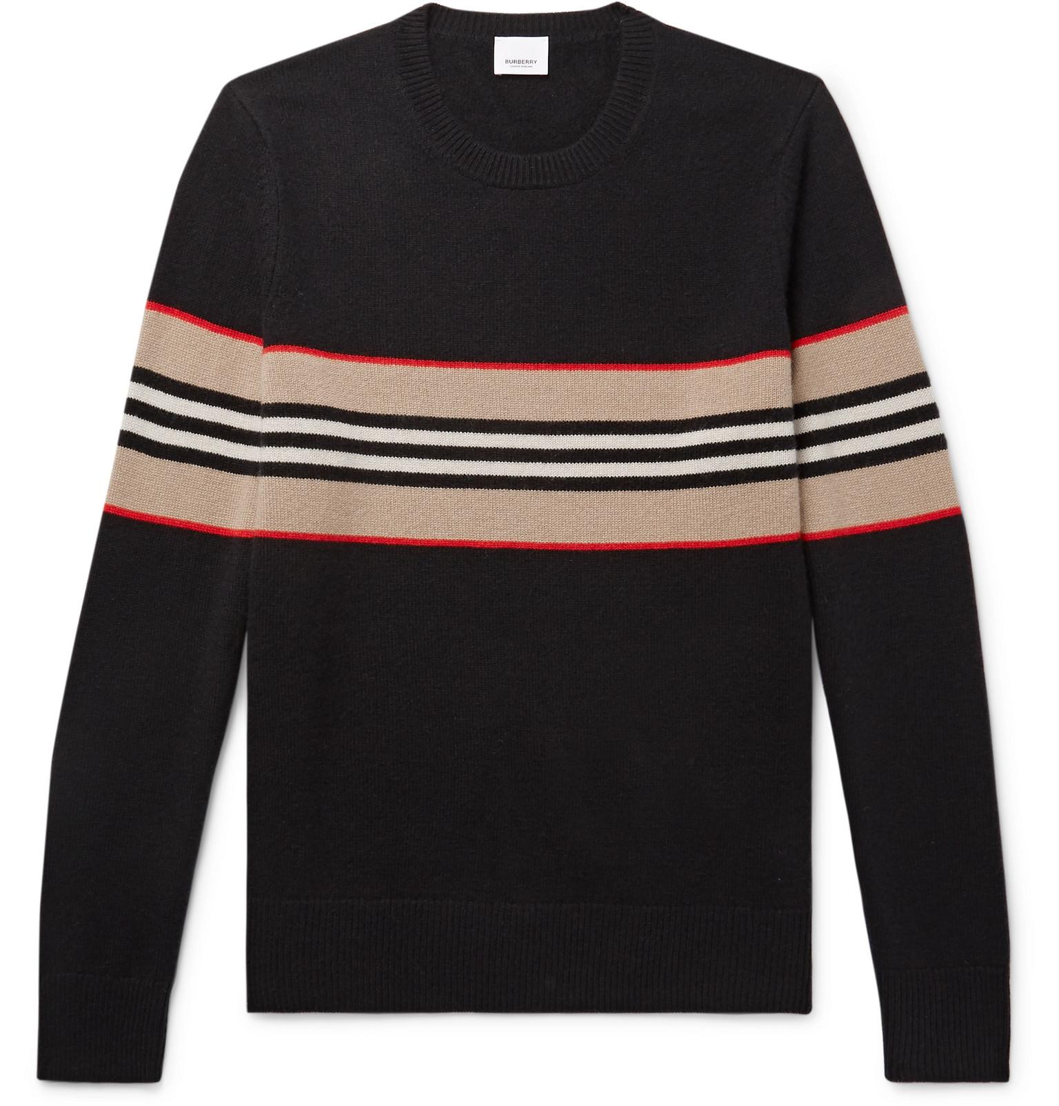 Burberry Icon Stripe Detail Cashmere Sweater in Black for Men - Save 30 ...