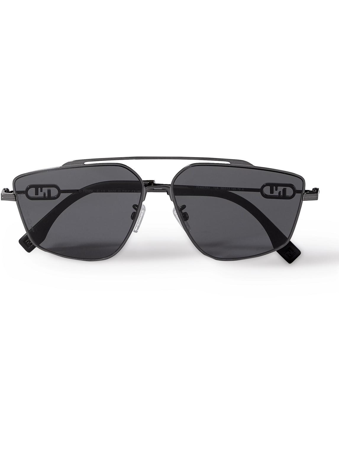 Fendi O'lock Aviator-style Metal Sunglasses in Black for Men | Lyst