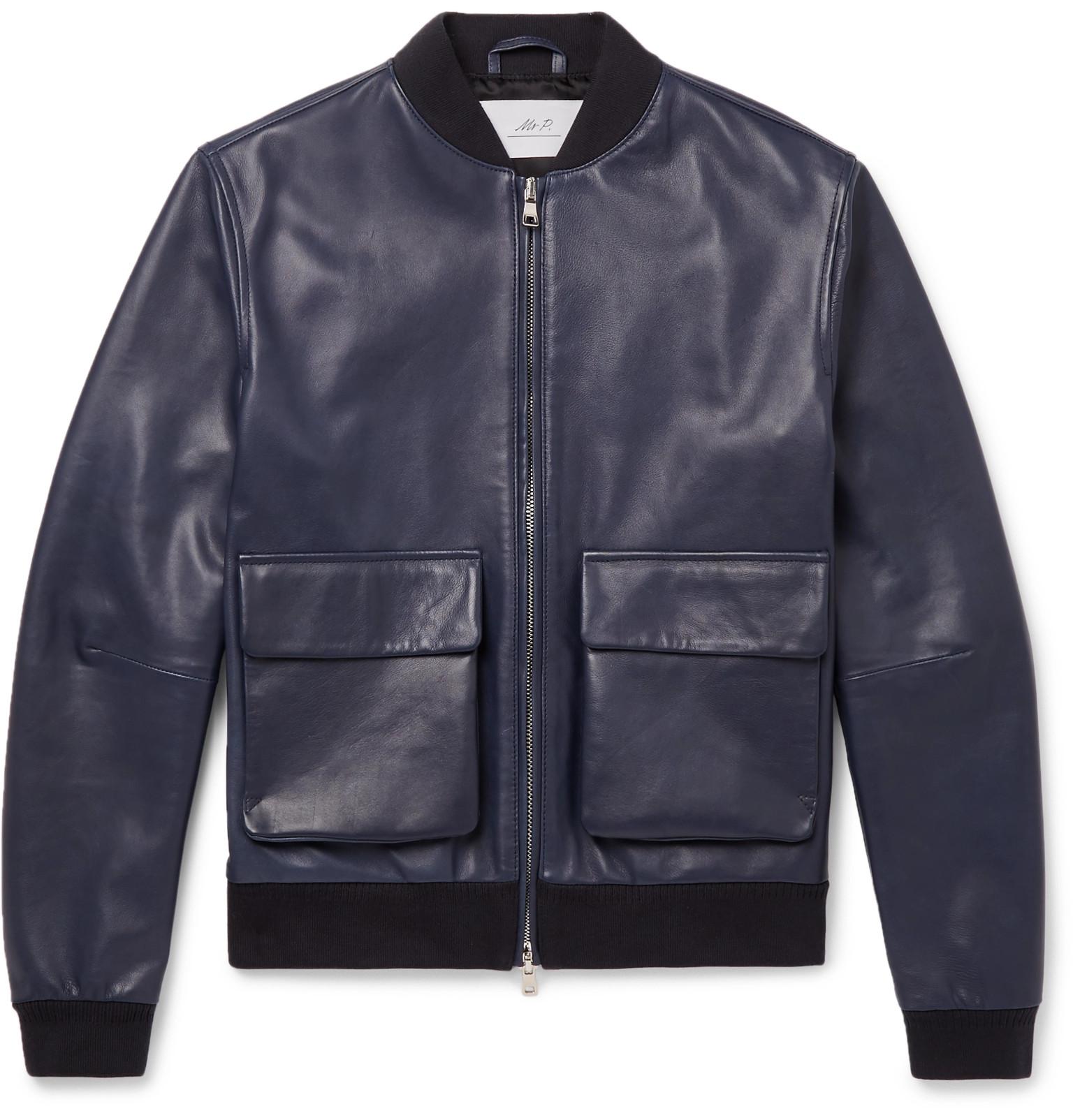MR P. Leather Bomber Jacket in Navy (Blue) for Men | Lyst