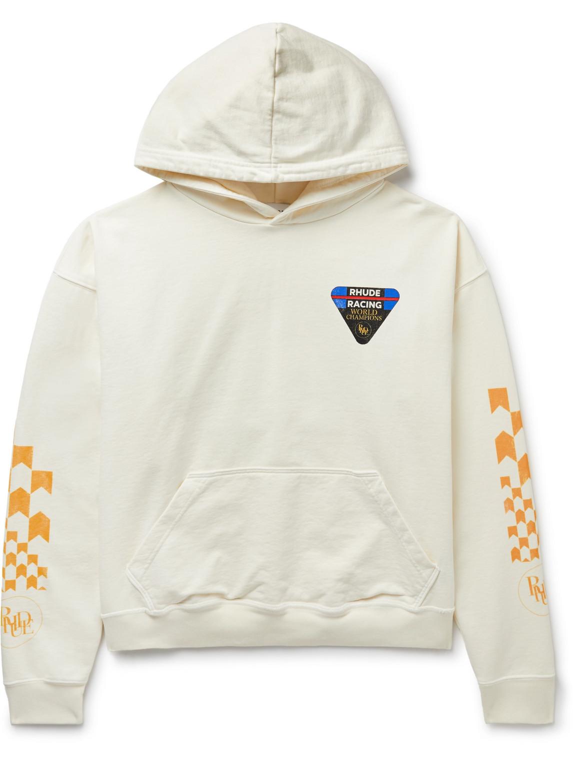 Rhude Livery Racing Logo-print Cotton-jersey Hoodie in White for Men | Lyst