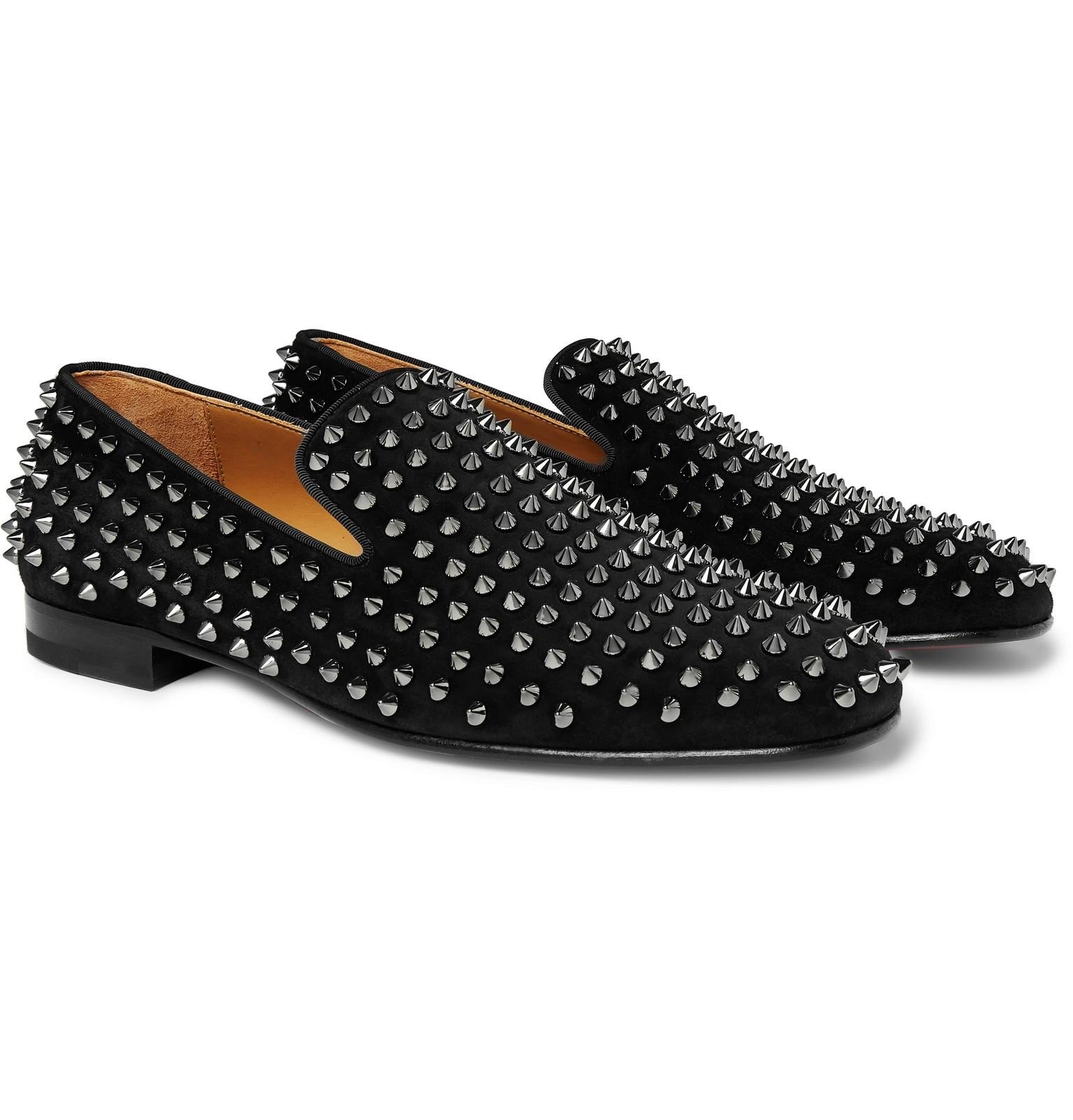 Christian Louboutin Rollerboy Spikes Grosgrain-trimmed Suede Loafers in ...