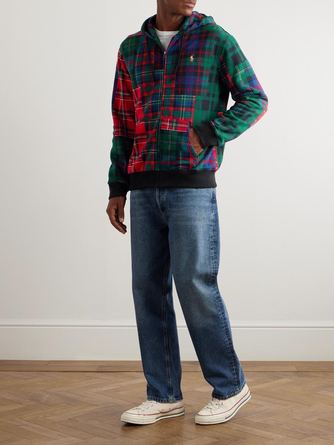 Polo Ralph Lauren Checked Cotton-Blend Zip-Up Hoodie in Red for