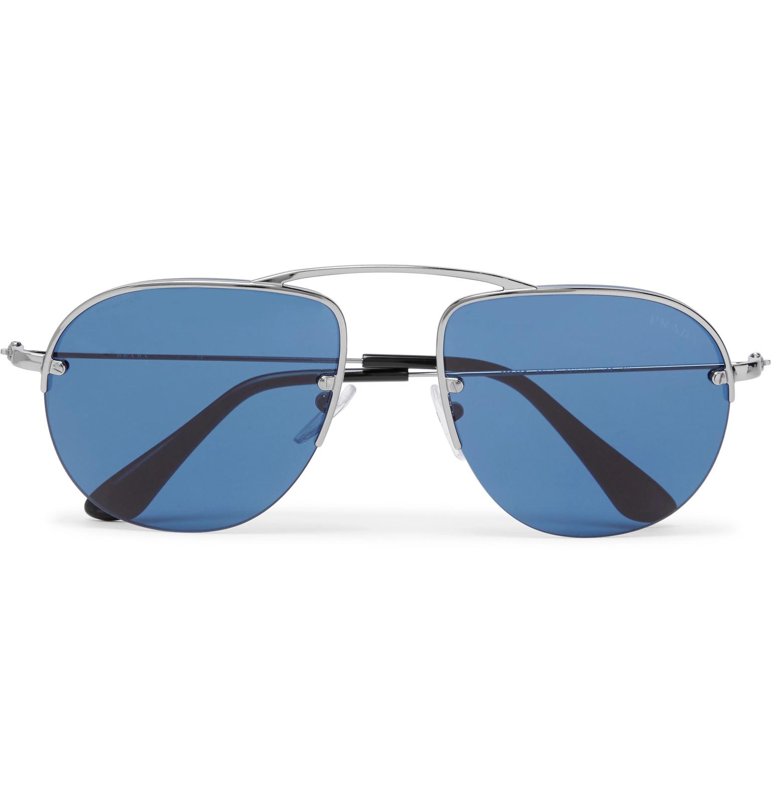 Prada Aviatorstyle Gunmetaltone Sunglasses in Blue for Men Lyst