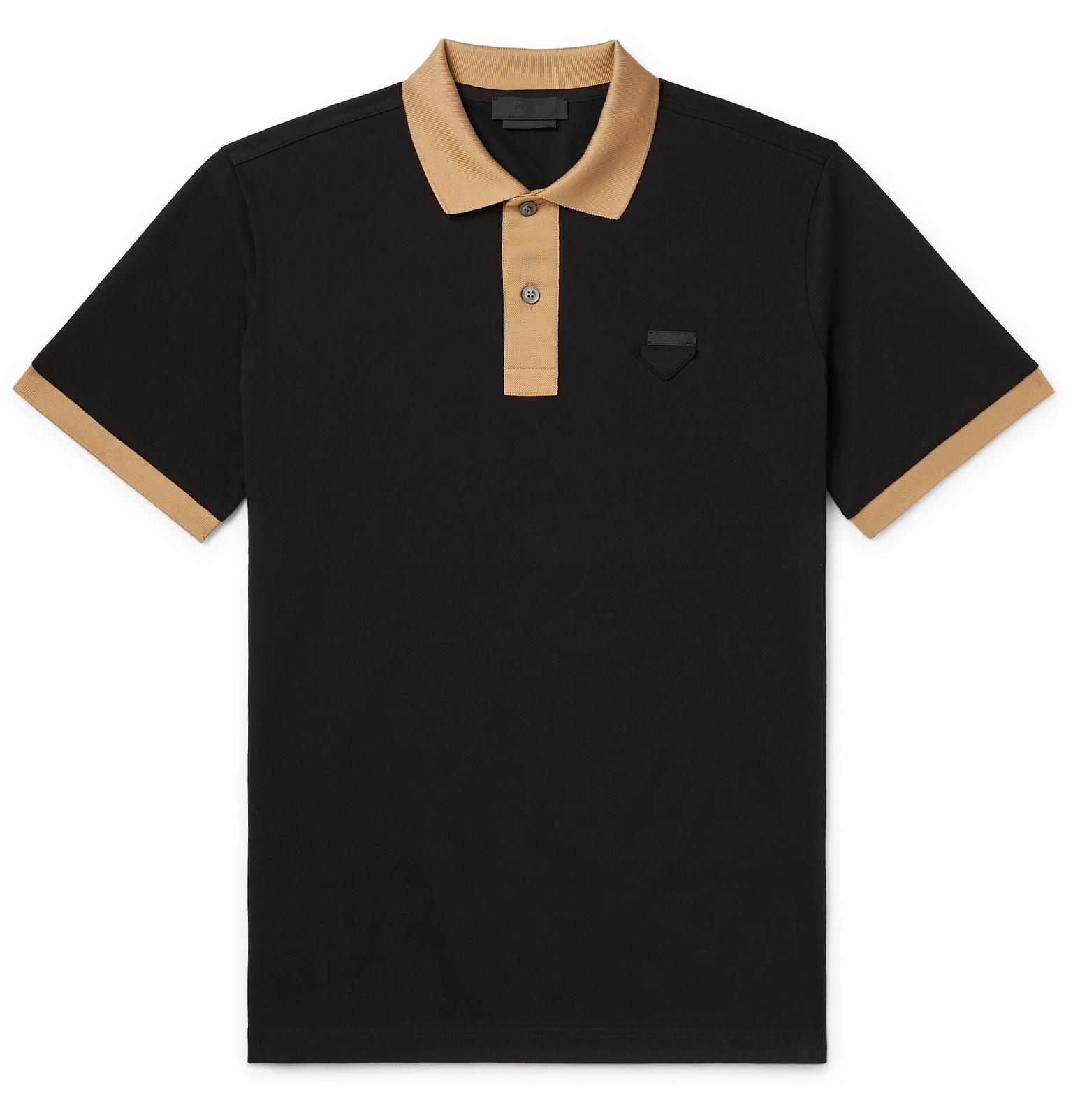 Prada Logo-appliquéd Slim-fit Contrast-tipped Cotton-piqué Polo Shirt ...