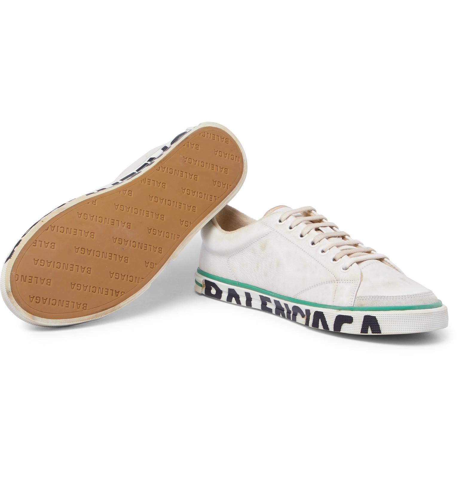 Balenciaga Match Tennis Distressed Leather Sneakers in White for Men | Lyst