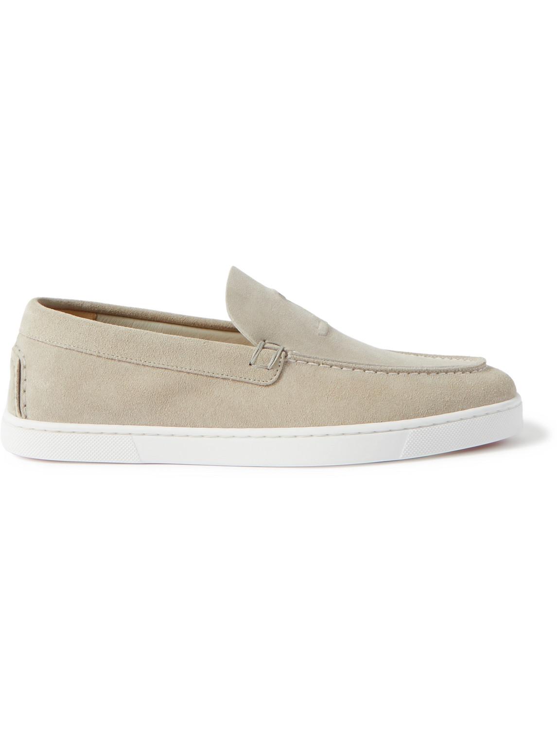 Christian Louboutin Varsiboat Logoembossed Suede Loafers in White for