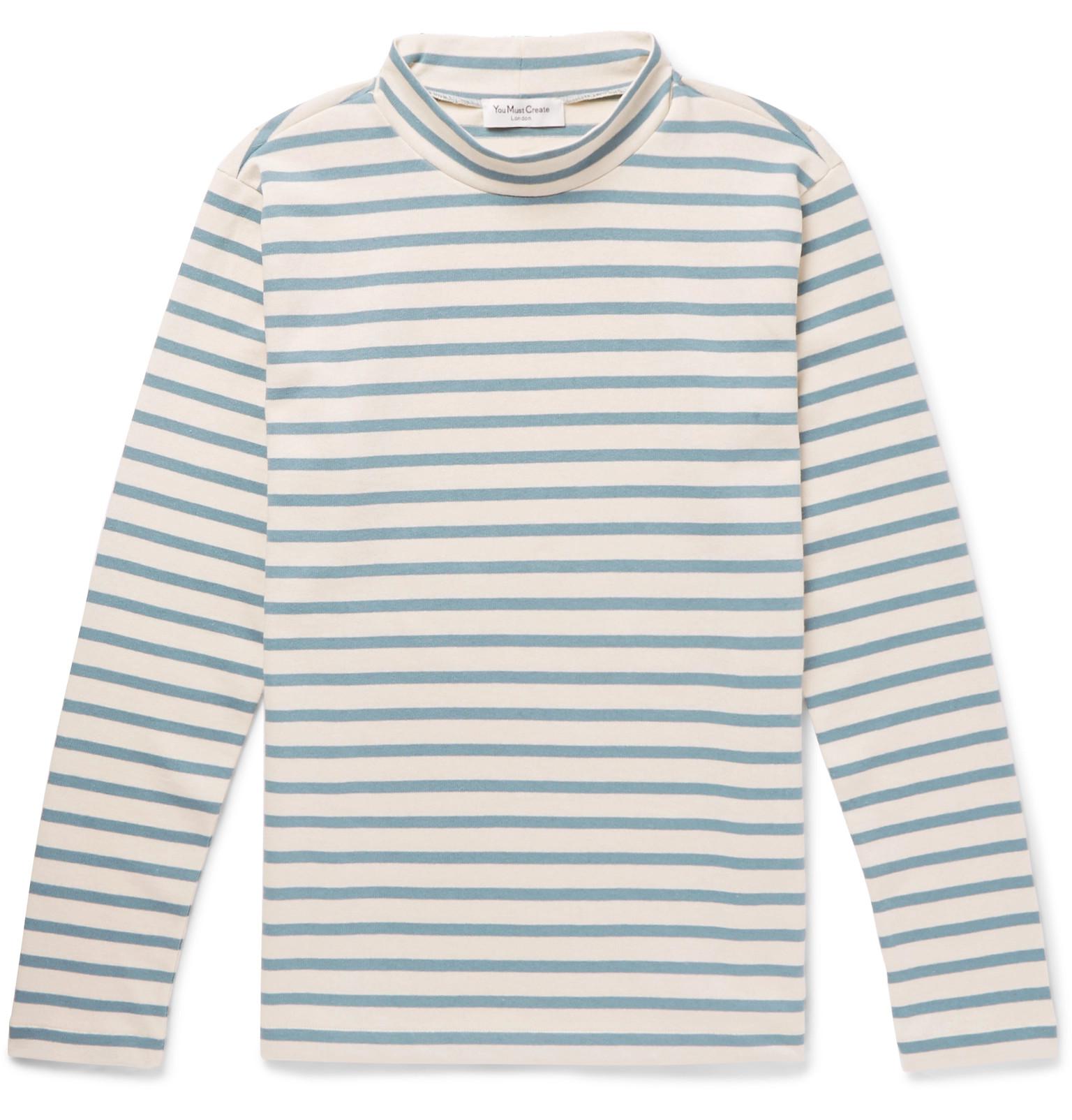 Download YMC Striped Cotton-jersey Mock-neck T-shirt in Blue for Men - Lyst