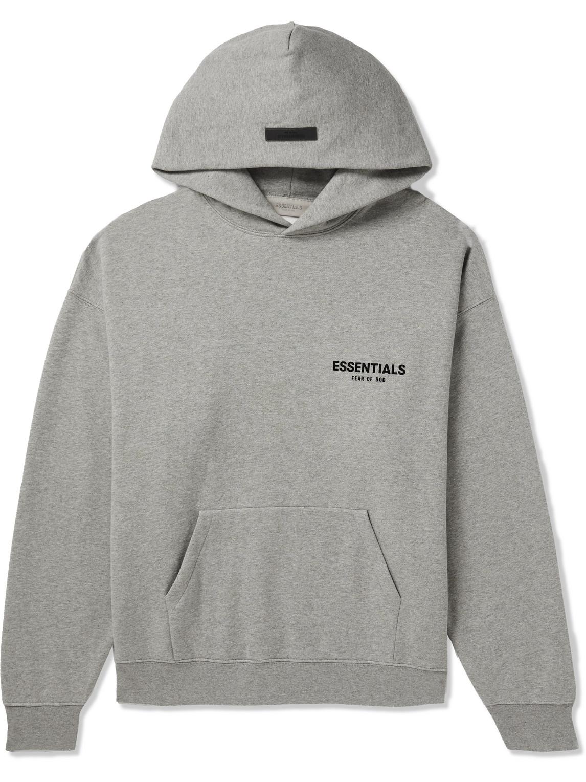 Fear of God ESSENTIALS Logo-flocked Cotton-blend Jersey Hoodie in Gray ...