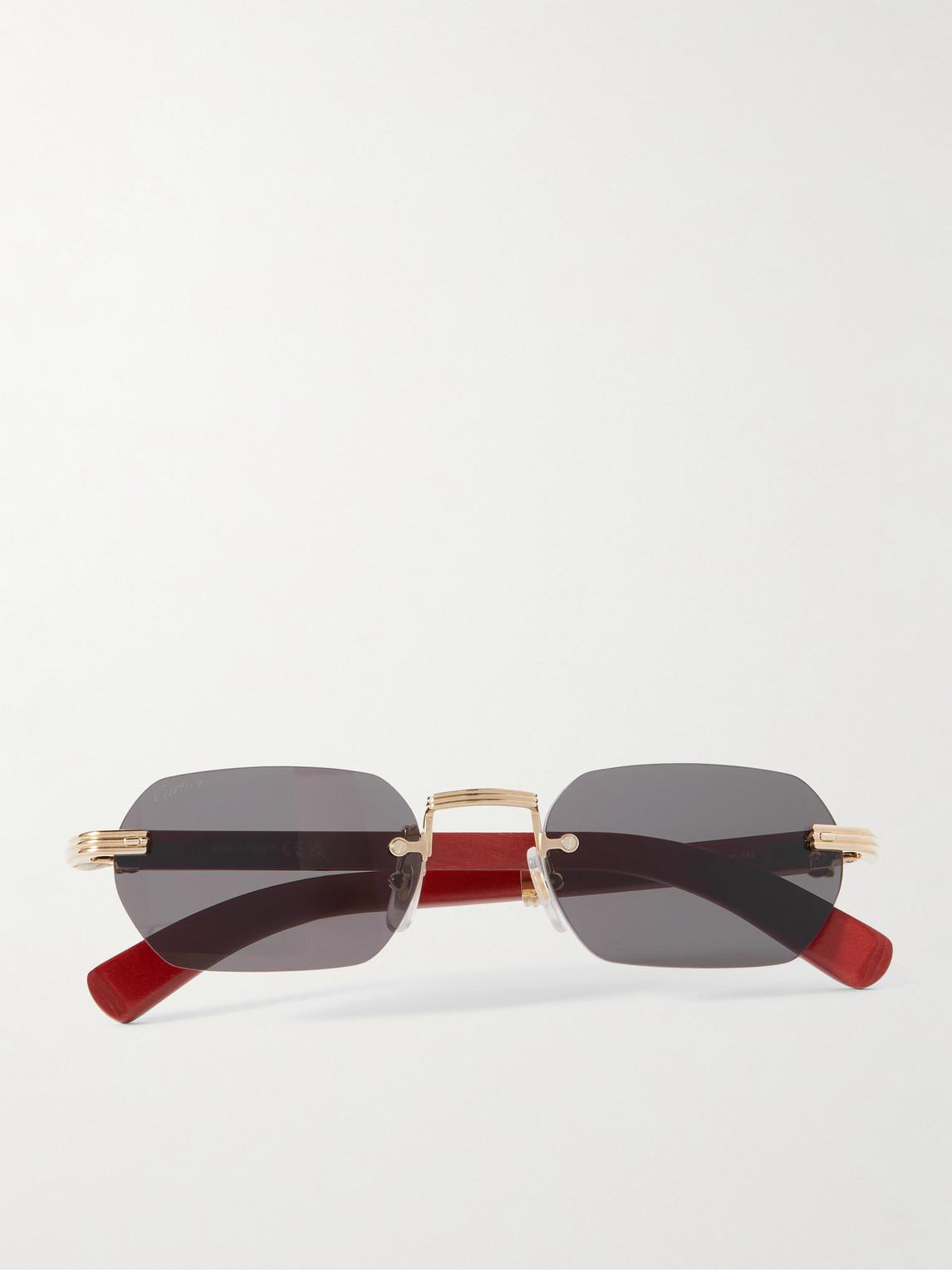 Cartier Rectangular-Frame-Tone And Wood Sunglasses in Red for Men