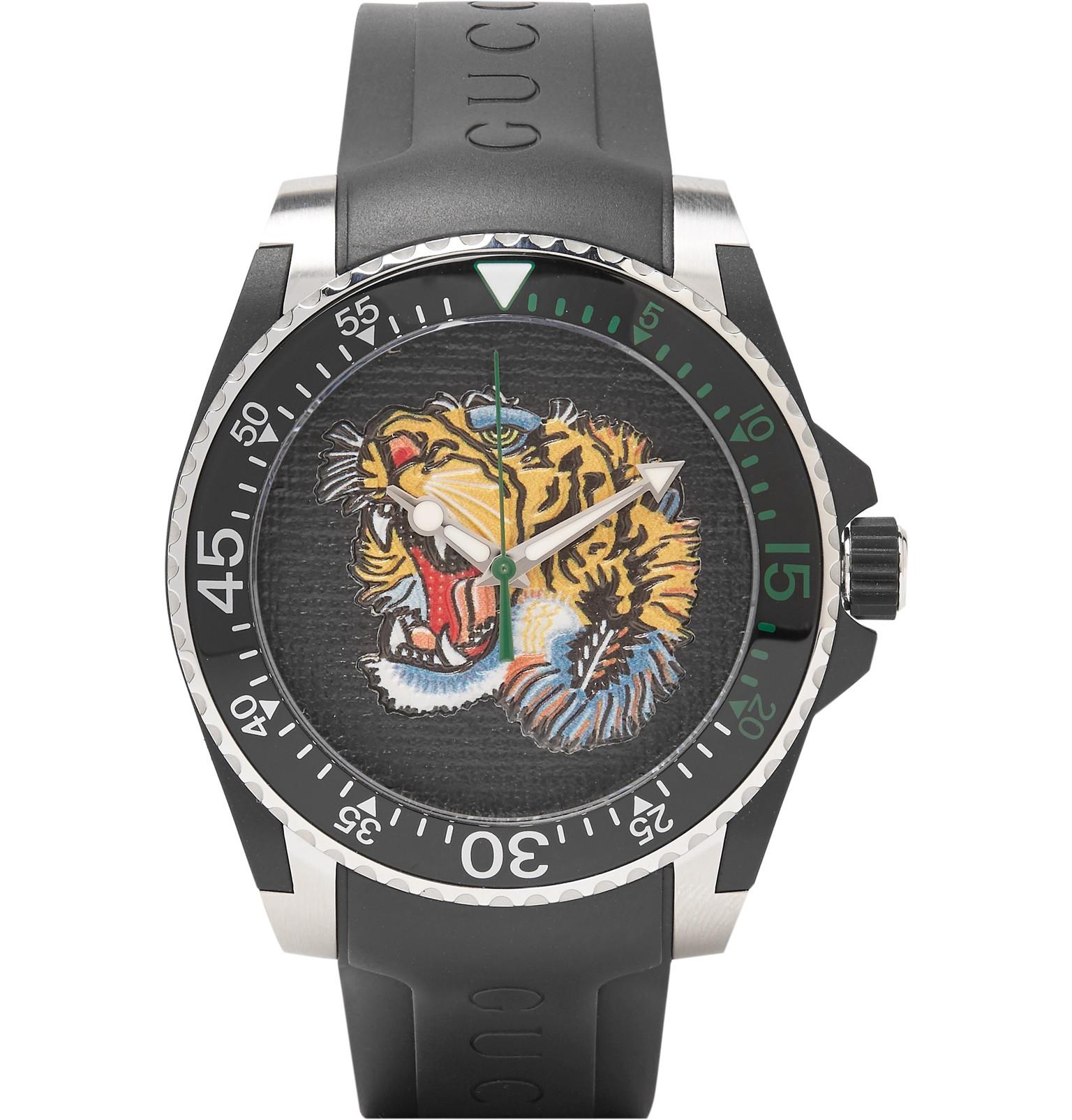 Gucci Rubber Tiger Dive Watch in Black 