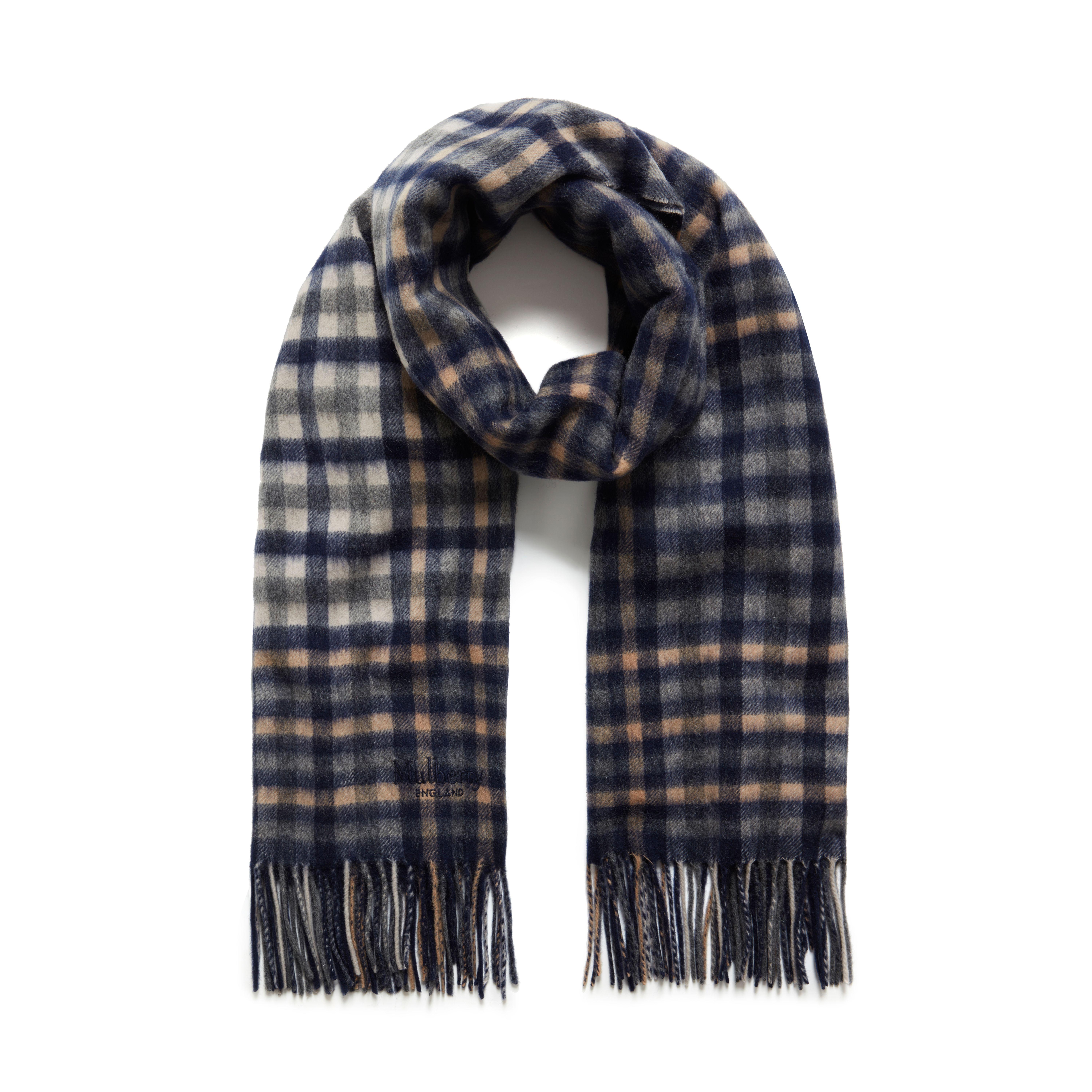 Mulberry Large Check Lambswool Scarf in Midnight (Blue) - Lyst