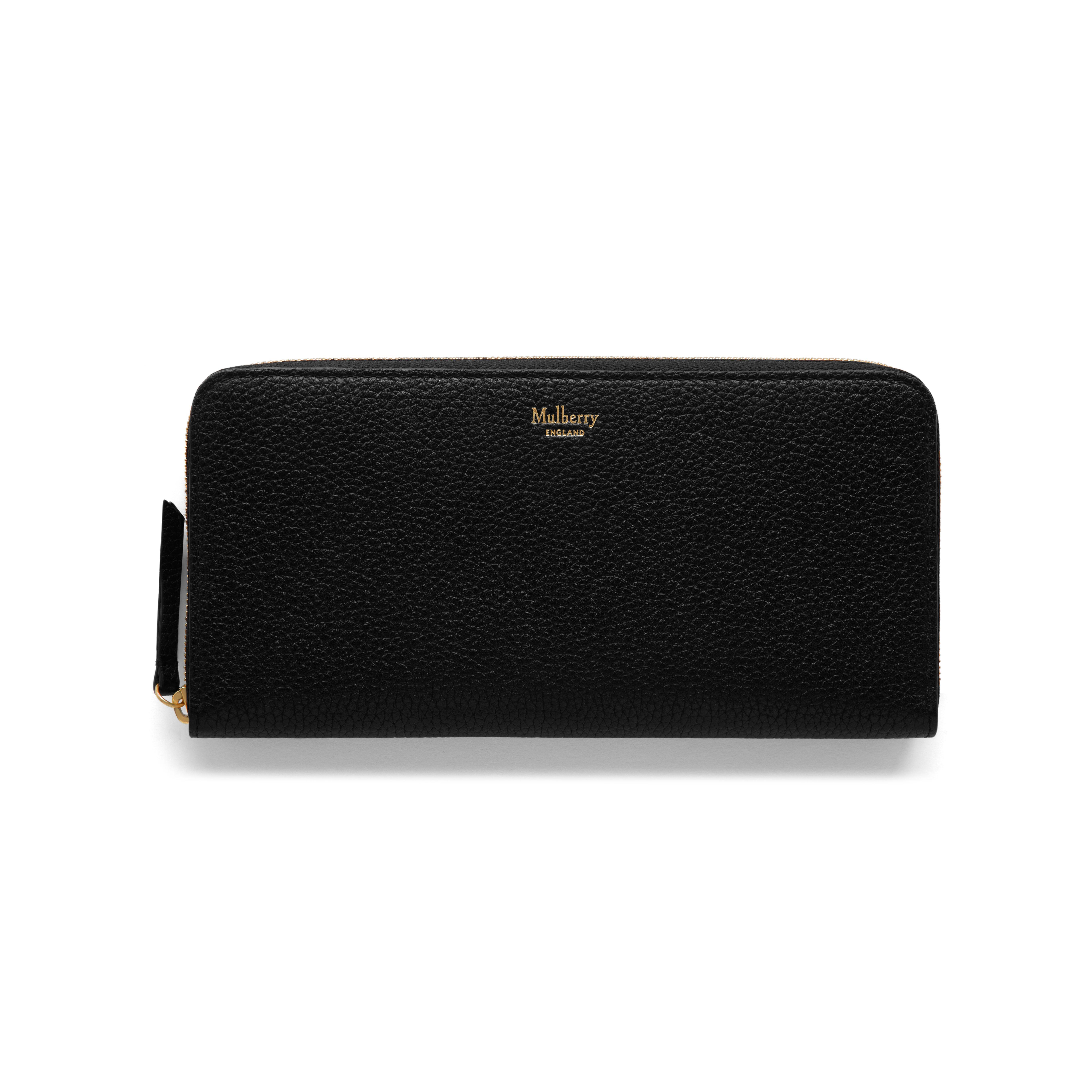 Mulberry Leather 8 Card Zip Around Wallet In Black Small Classic Grain ...
