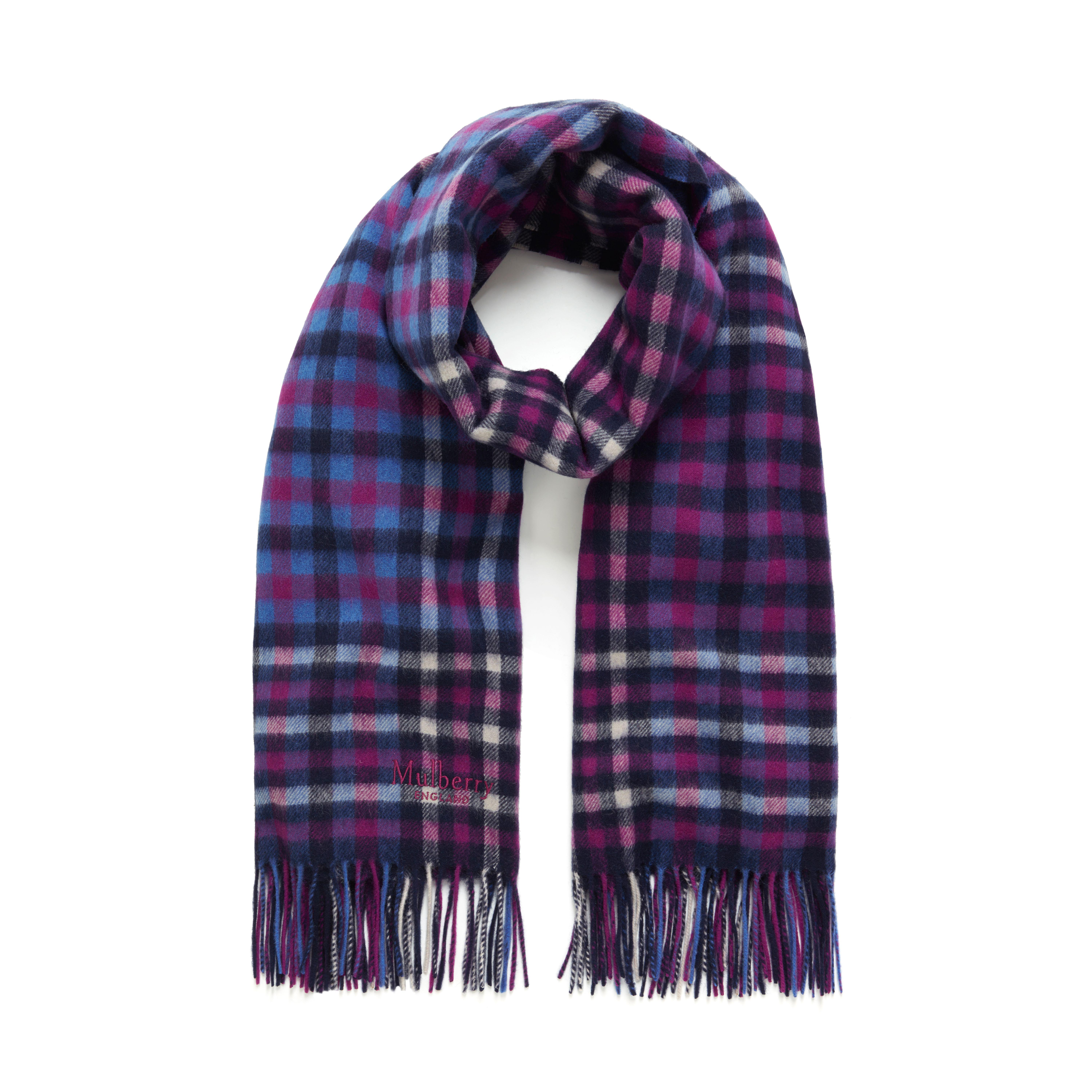 Mulberry Large Check Lambswool Scarf in Violet (Purple) - Lyst