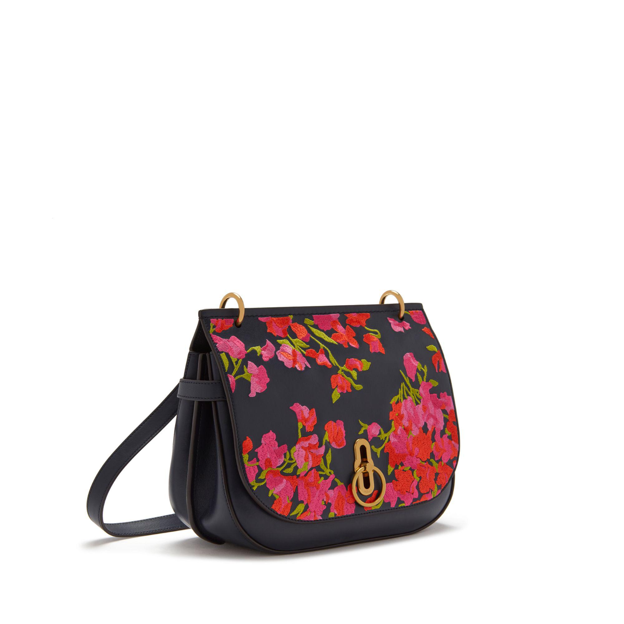 Mulberry Suede Amberley Satchel In Midnight Embroidered Smooth in Blue - Lyst