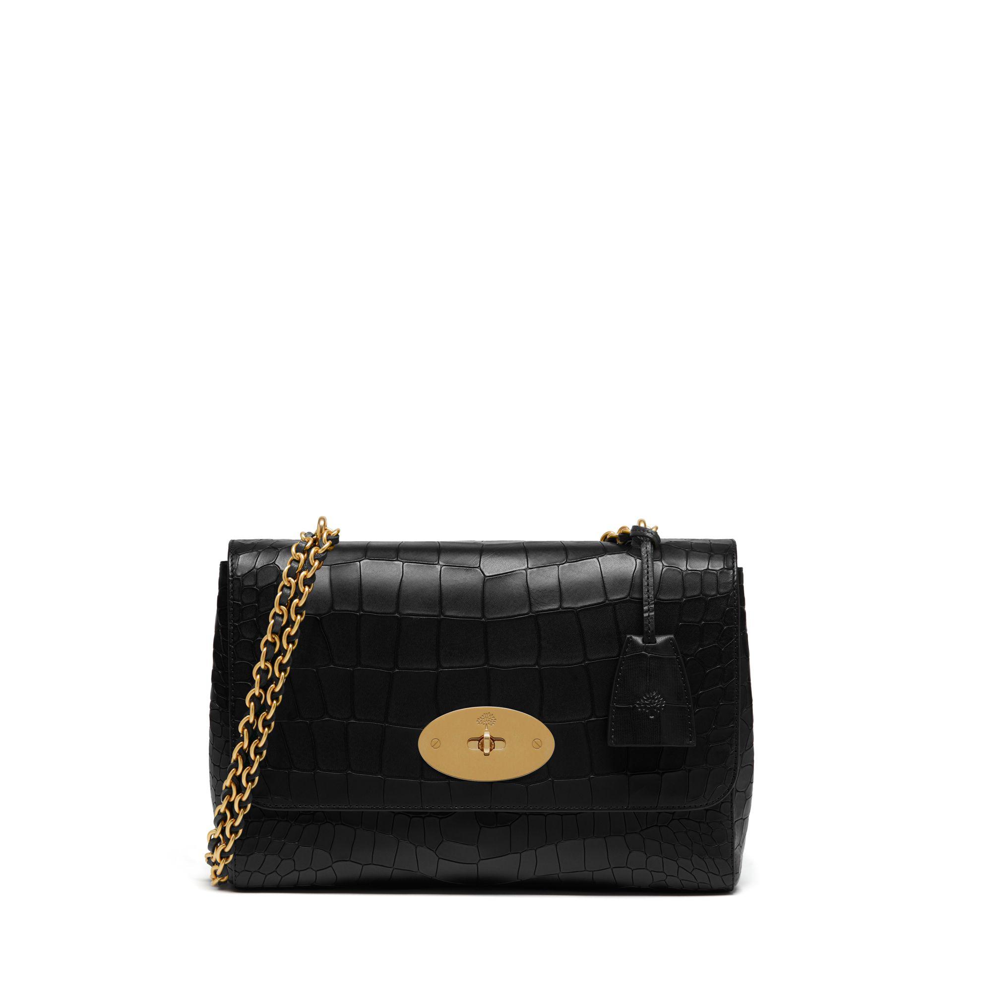 Mulberry Medium Lily In Black Deep Embossed Croc Print | Lyst