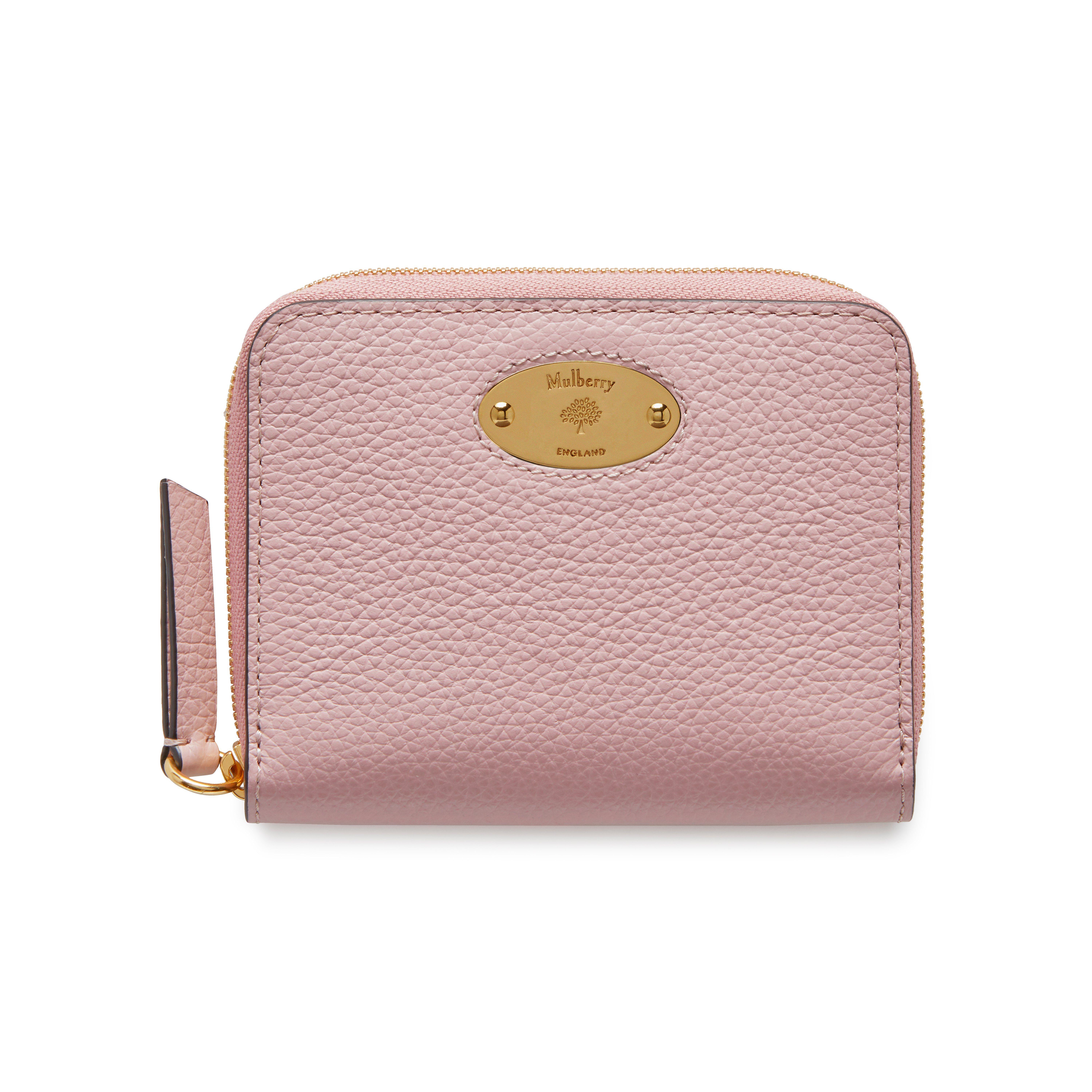 Mulberry Plaque Small Zip Around Purse In Powder Pink Small Classic