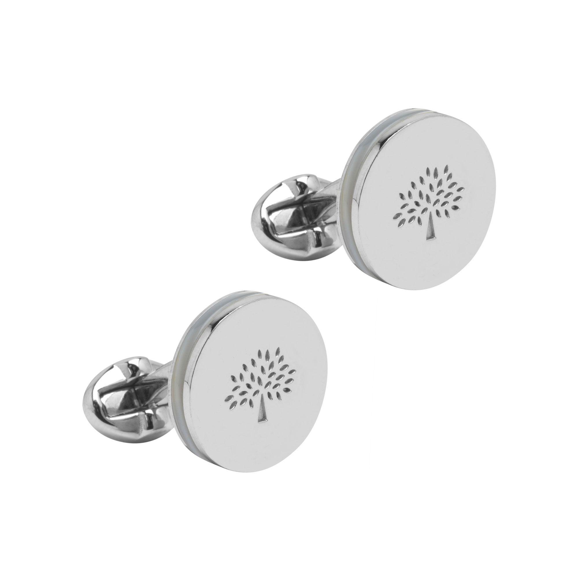 Mulberry Round Sandwich Cufflinks In Mother Of Pearl Silver Plated in