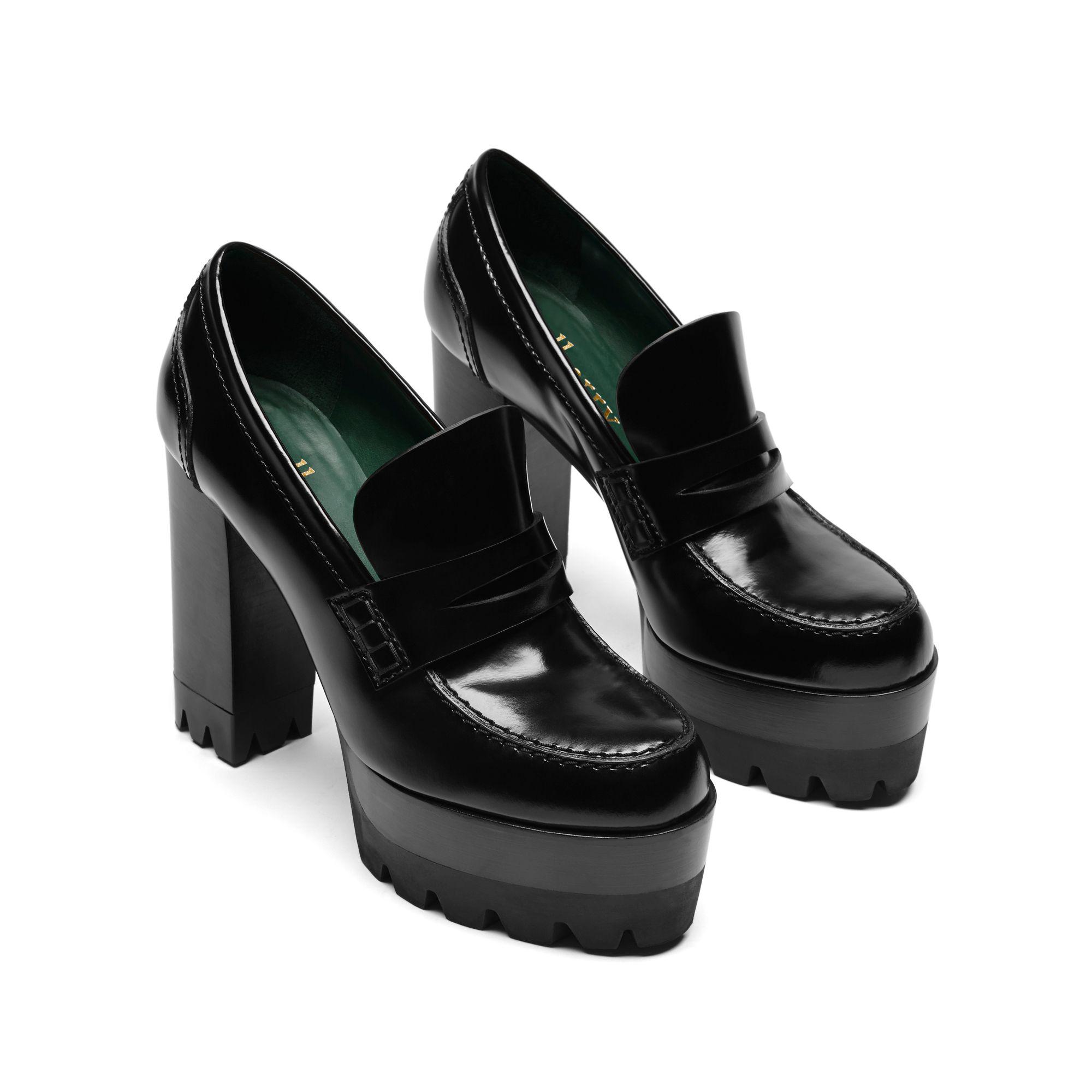 black high heel loafers