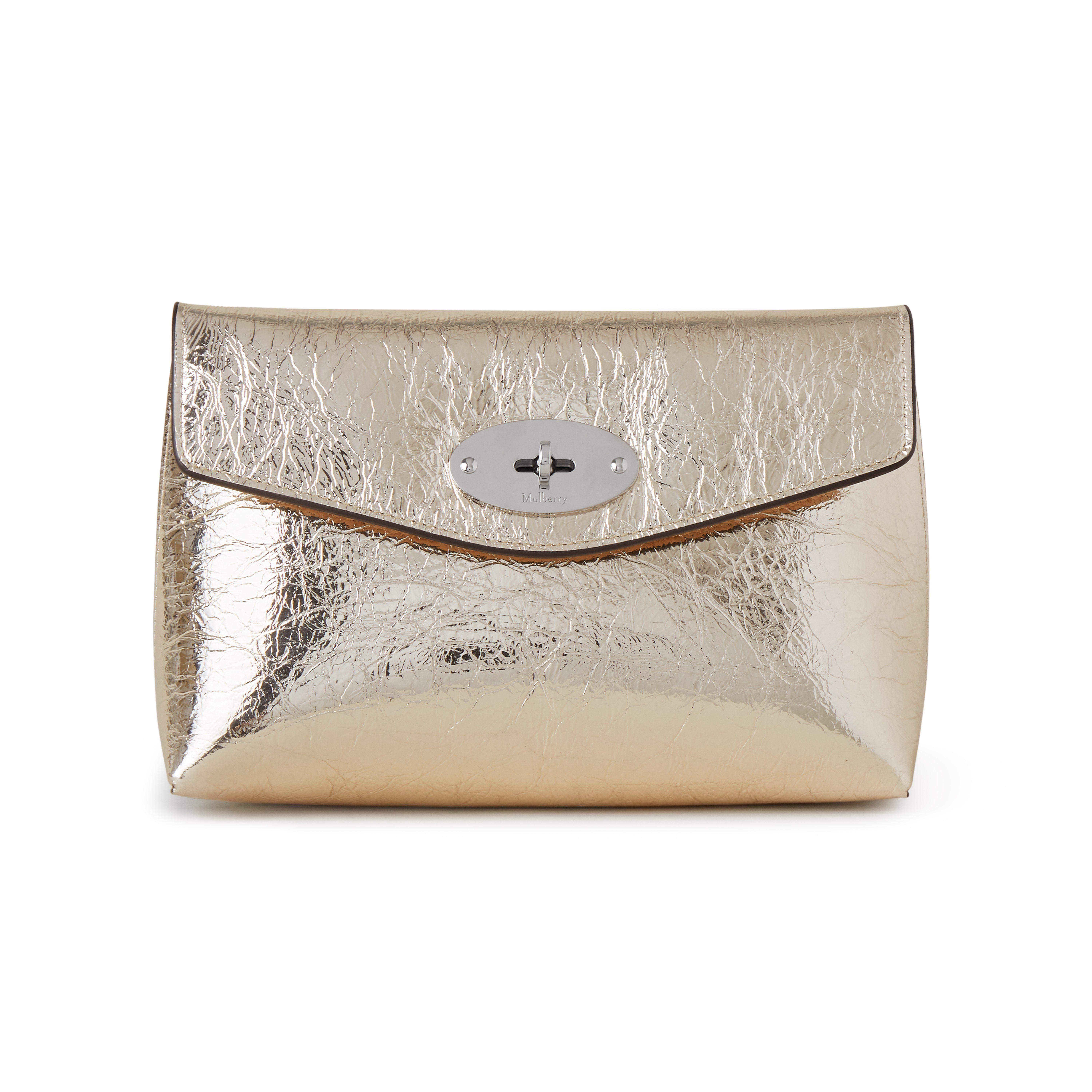 Shop Bottega Veneta Mini The Pouch Crushed Metallic Leather Clutch