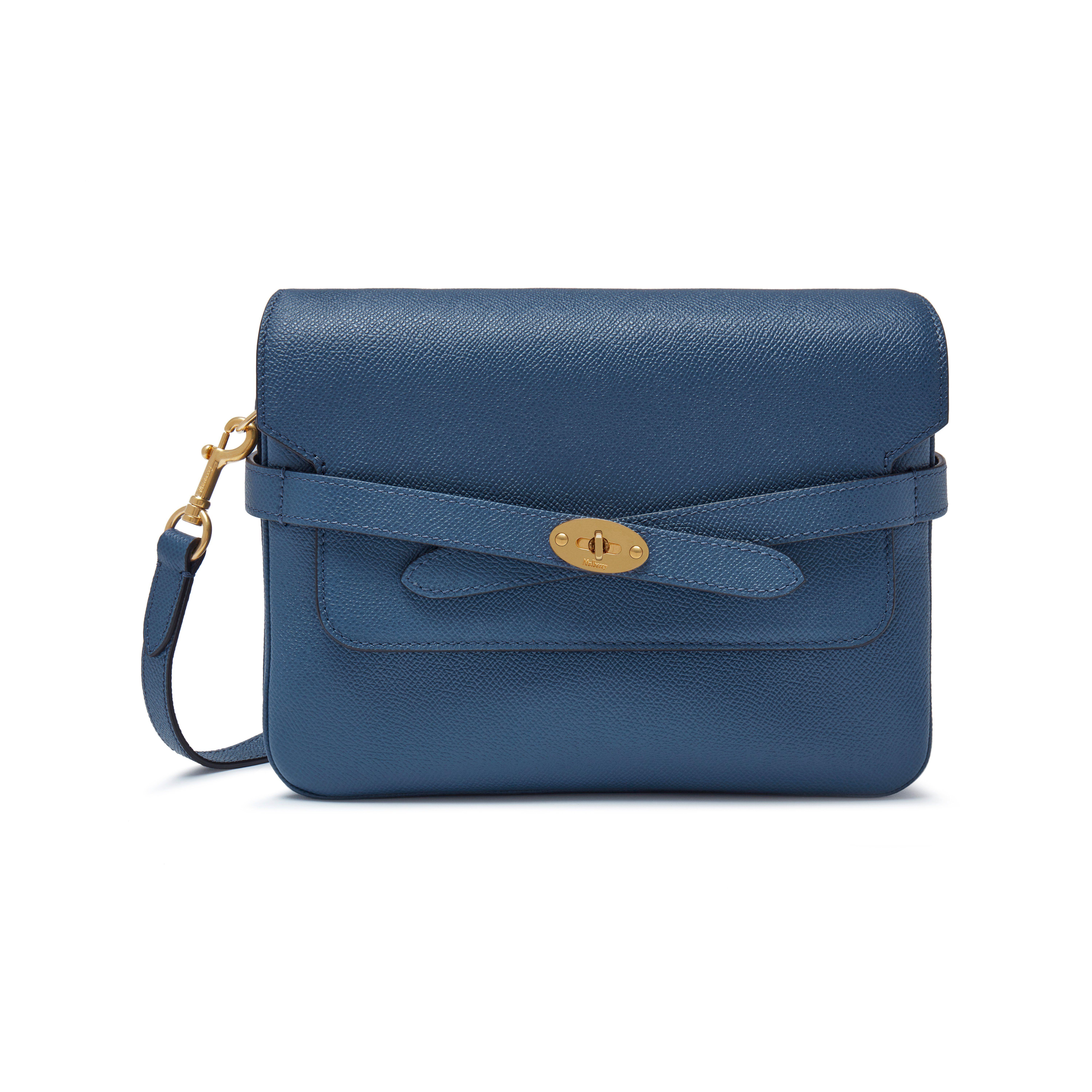 Mulberry Belted Bayswater Satchel In Pale Navy Small Printed Grain in Blue  | Lyst