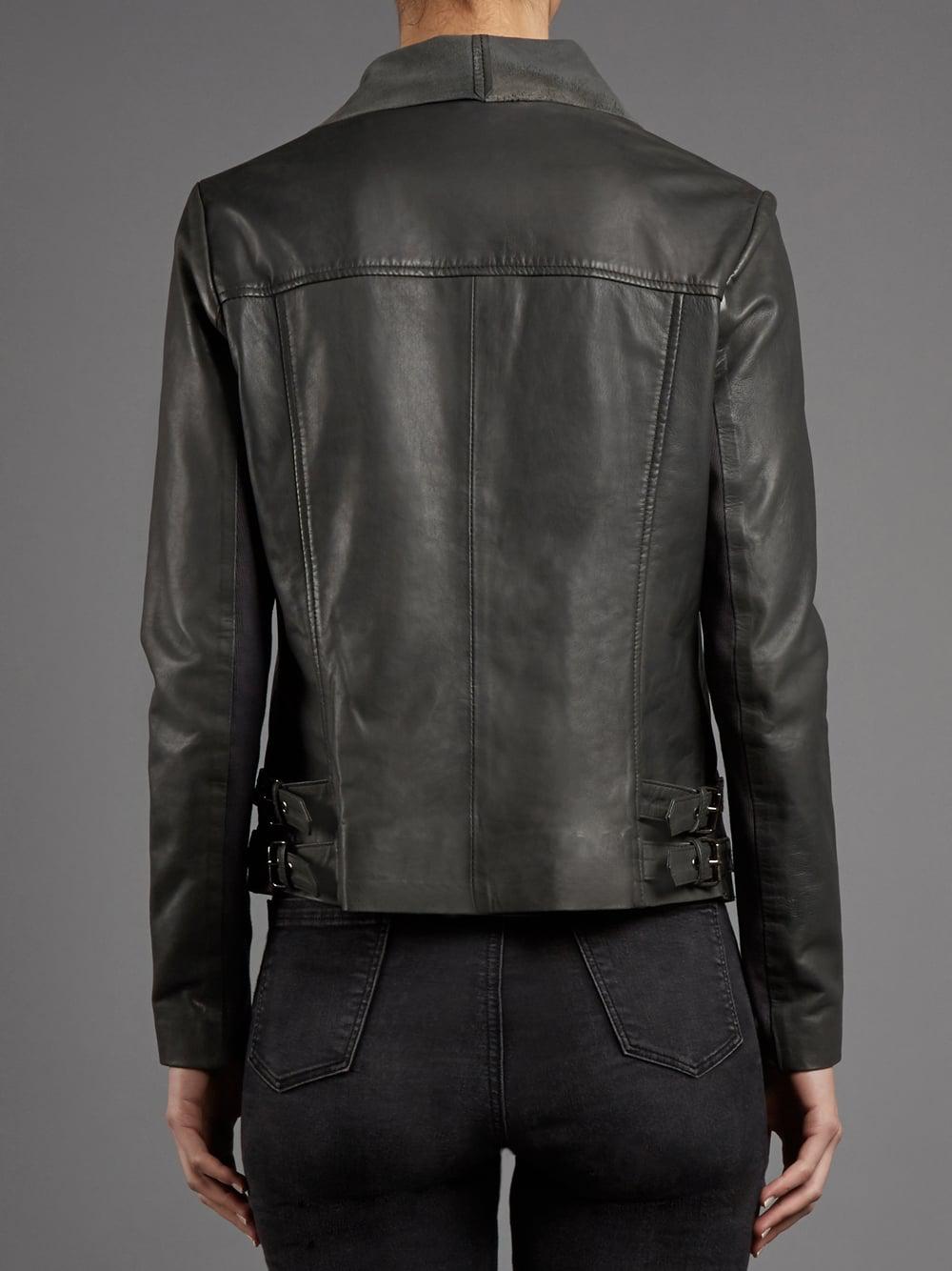 Muubaa Brindley Granite Grey Drape Leather Jacket In Gray Lyst