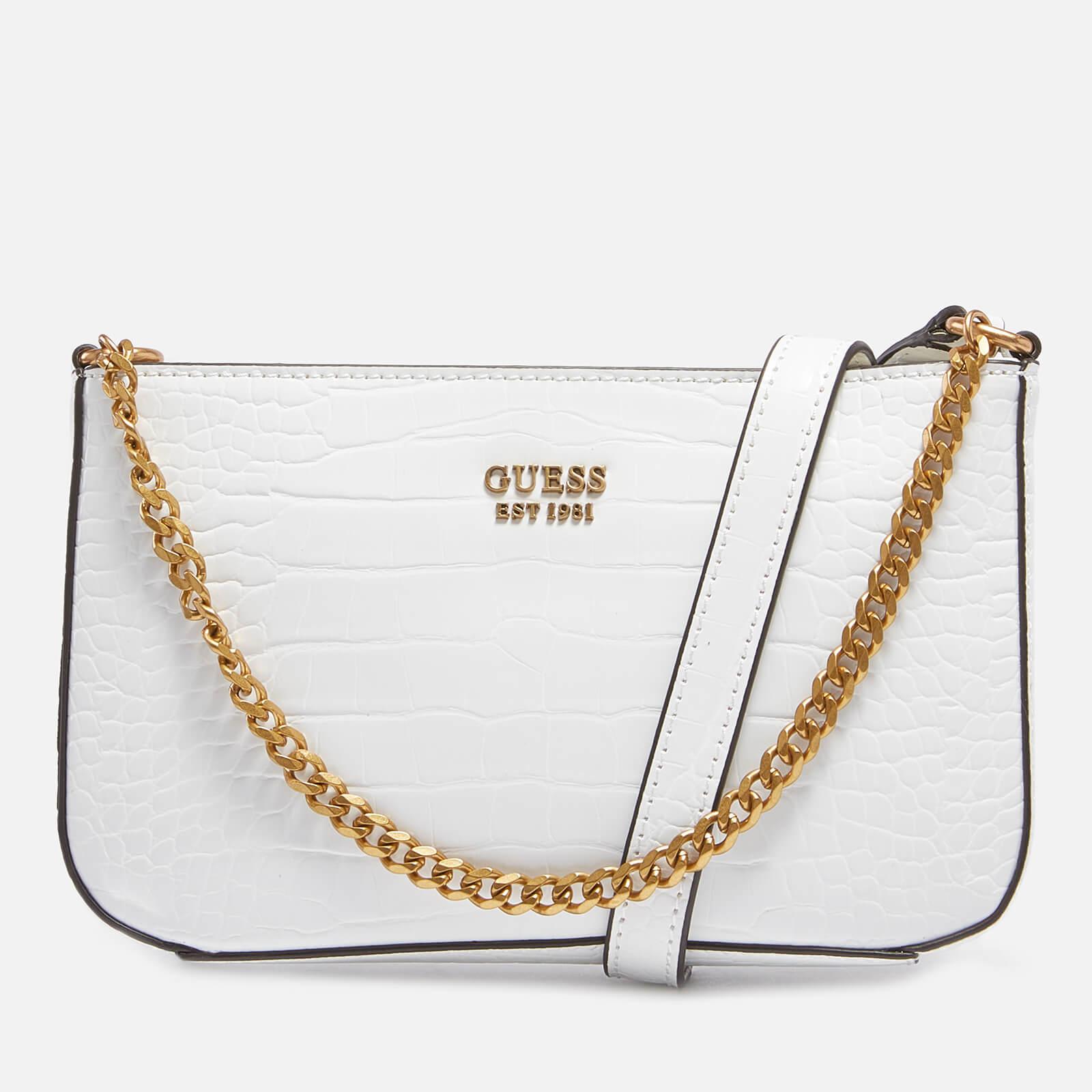 Guess Katey Croc Top Zip Shoulder Bag in White | Lyst