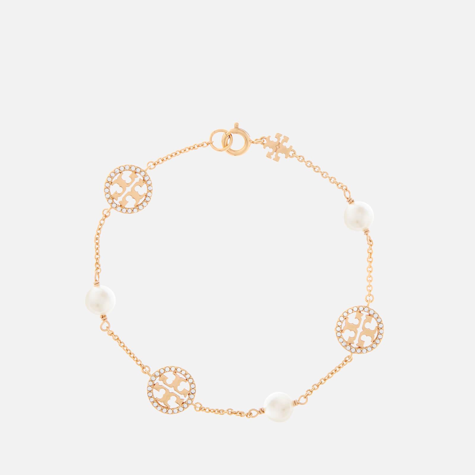 Tory Burch Crystal Pearl Logo Bracelet in Gold (Metallic) Lyst
