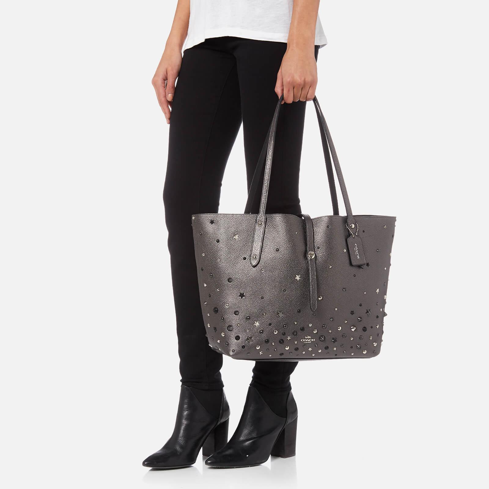 COACH Leather Market Tote Bag In Metallic With Star Rivets in Black - Lyst