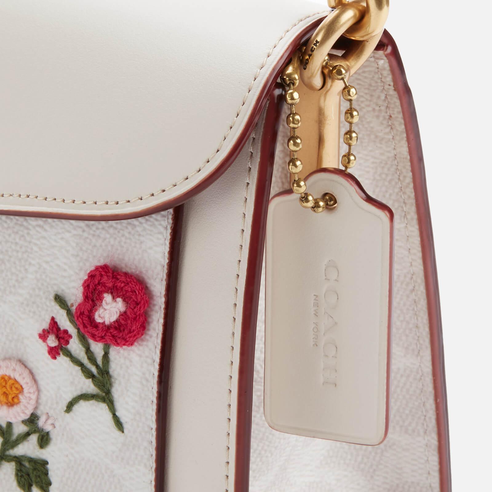 COACH Signature Floral Embroidery Tabby Shoulder Bag 26 in White