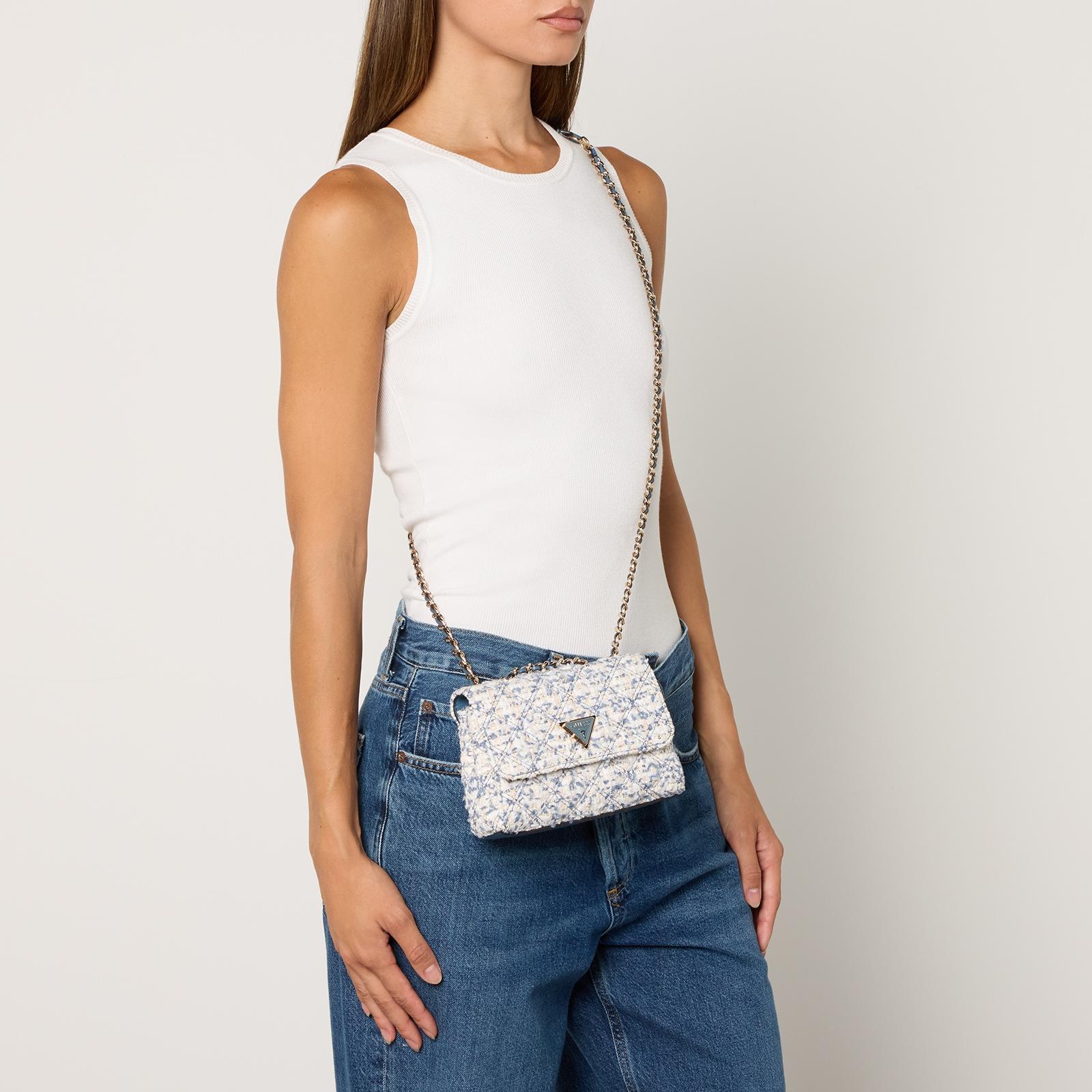 ショルダーバッグ・ポシェット Guess GULLY tweed chain mini flap bag HO1A3A39 Amazon.com: Giully Tweed Mini Convertible Crossbody : GUESS