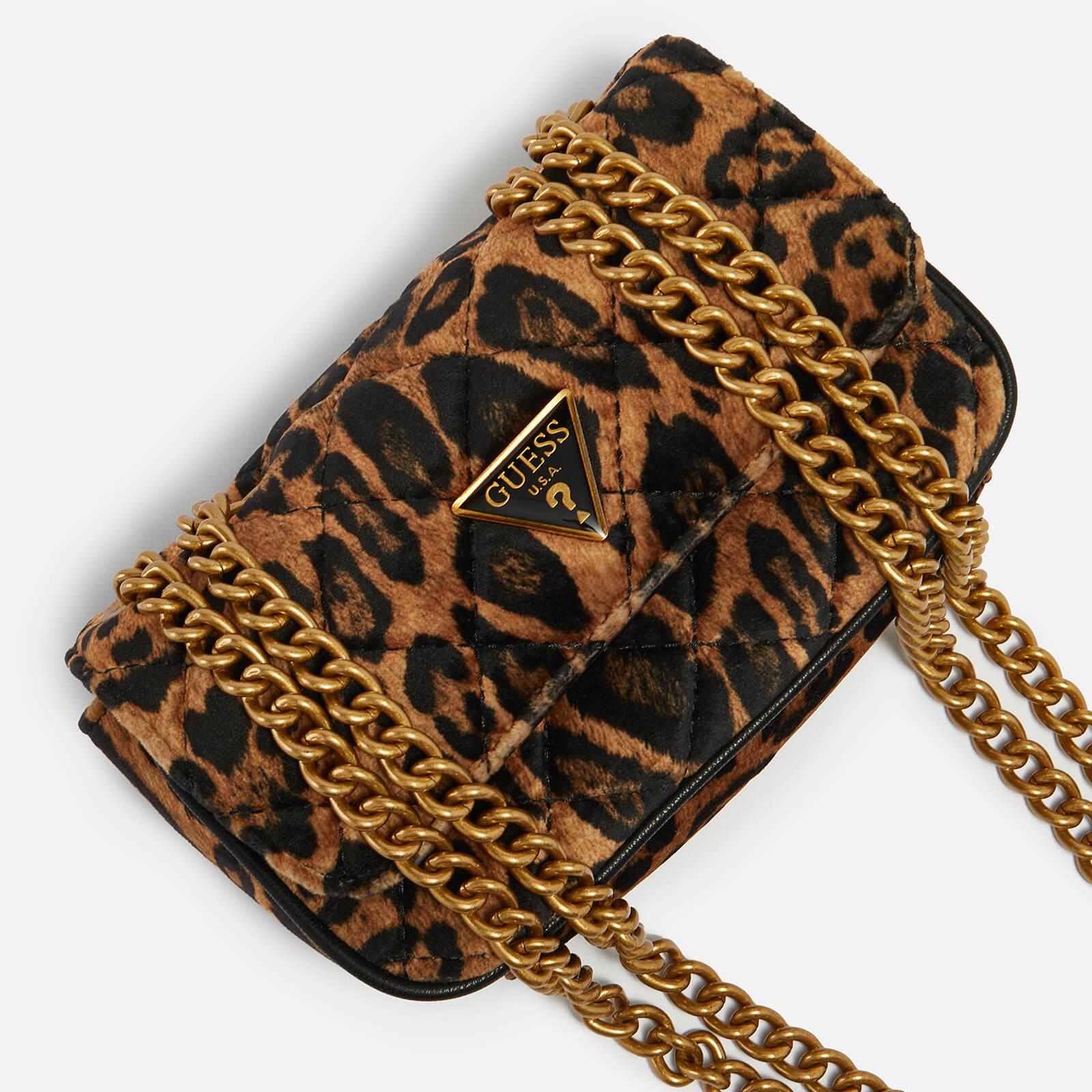 Guess Cessily Micro Leopard-print Quilted Shell Bag in Brown | Lyst