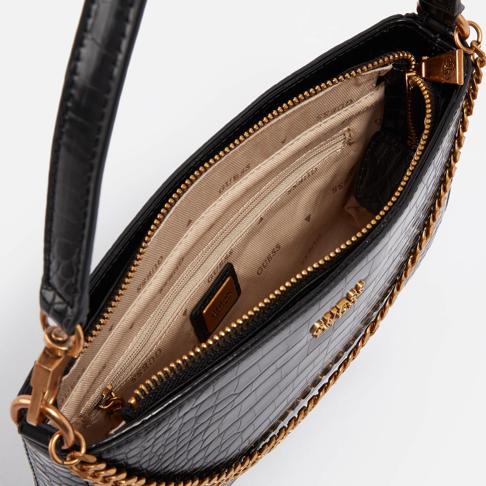 Guess Katey Croc-style Mini Faux Leather Shoulder Bag in Black