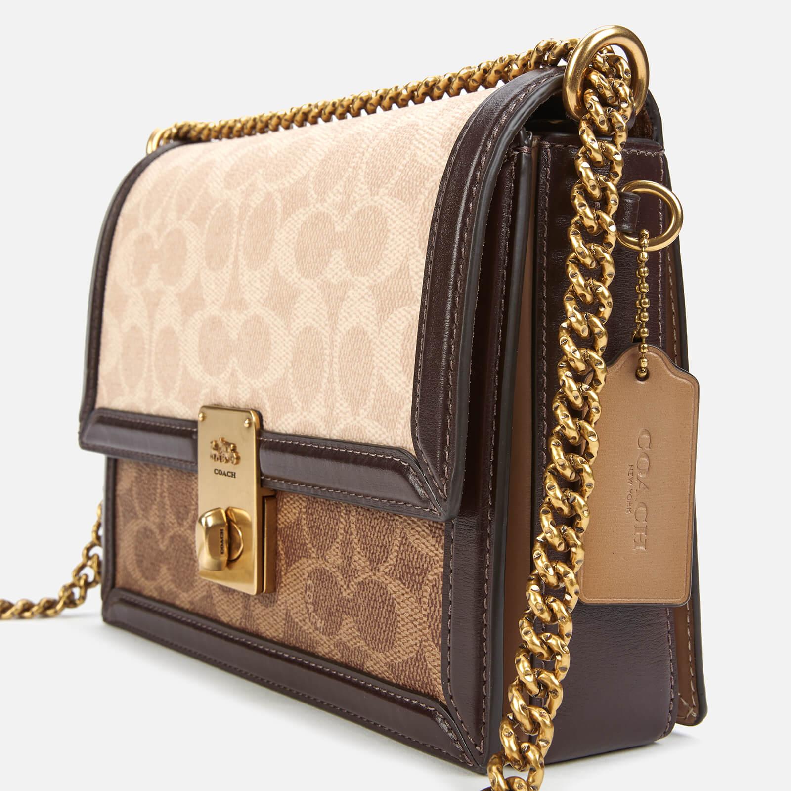 COACH Coated Canvas Signature Block Hutton Shoulder Bag Tan Sand in Brown Save 8 Lyst