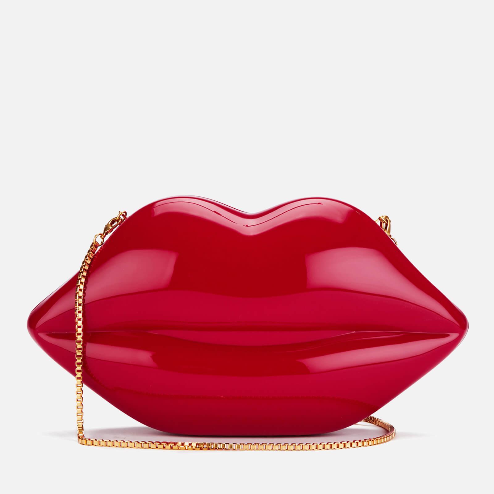 lulu guinness black bolsa with red lips