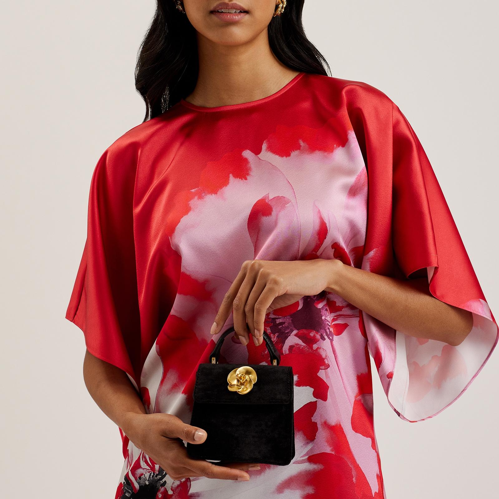 2WAY【TED BAKER】Rosiya ベルベット ハンド ショルダー ローズ Ted Baker Rosiya Velvet Rose Mini Bag in Black | Lyst
