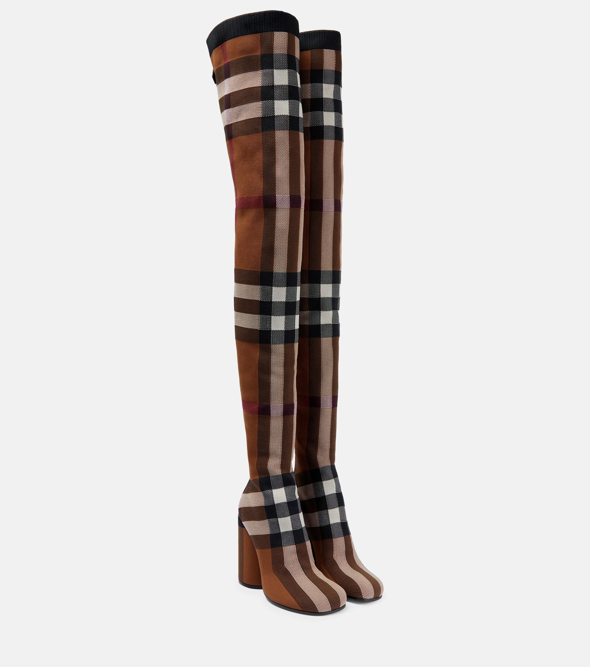 Burberry Checked Over-the-knee Boots in Brown | Lyst