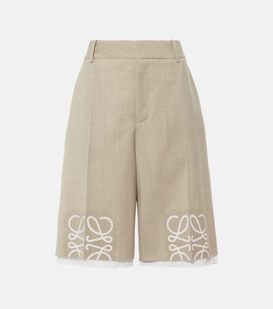 Loewe Anagram Cutout Wool Bermuda Shorts in Natural | Lyst