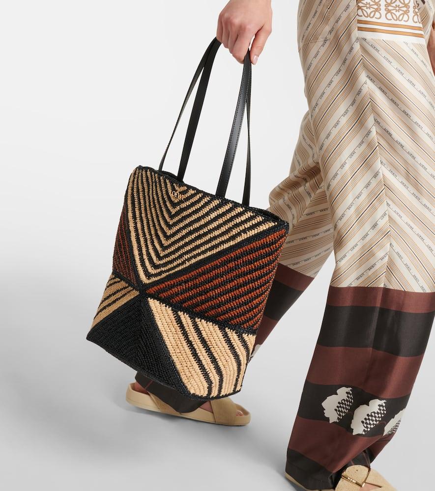 Loewe Paula's Ibiza Puzzle Fold Medium Raffia Tote Bag in