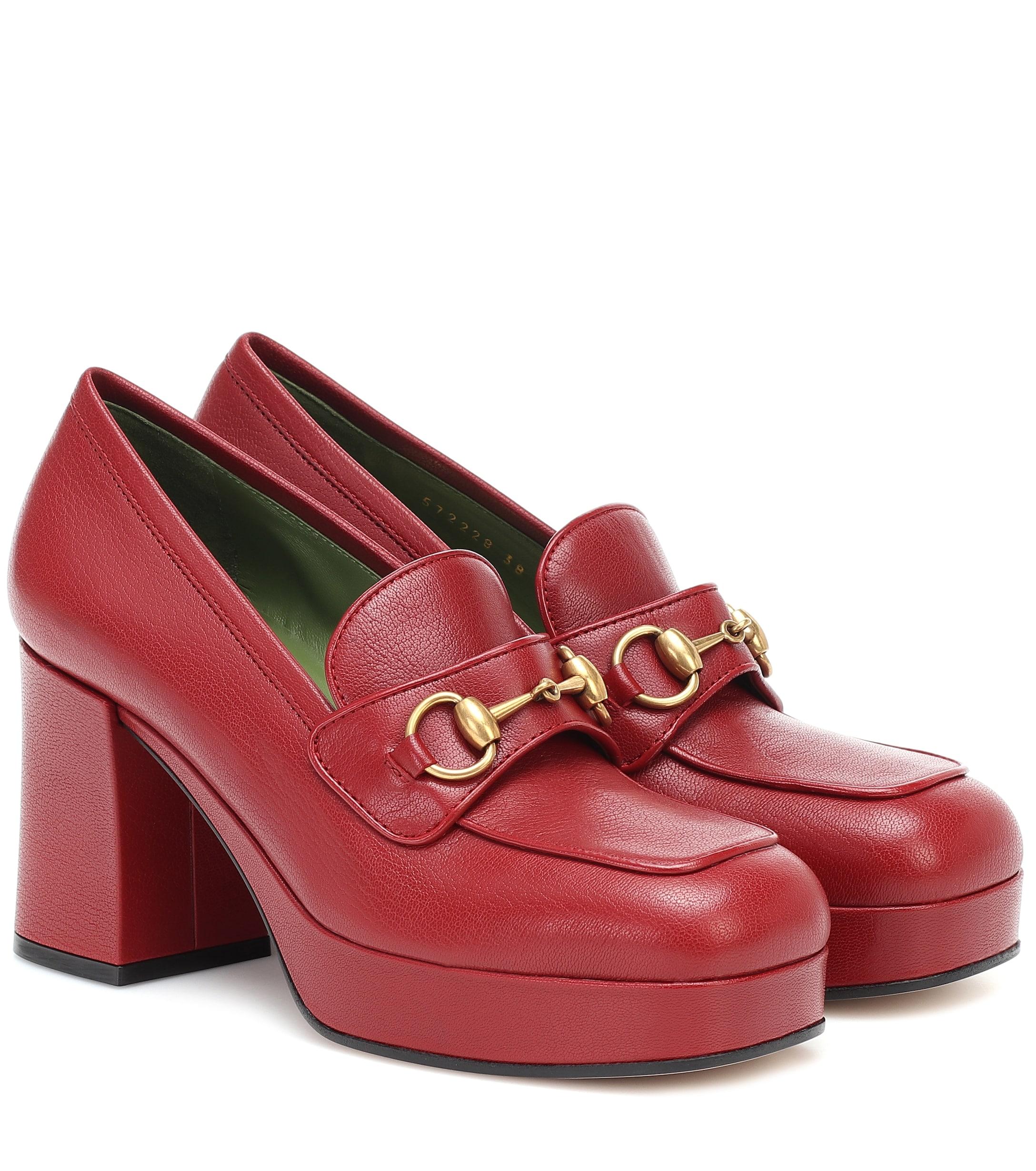 Gucci Horsebit Leather Loafer Pumps in Red Lyst