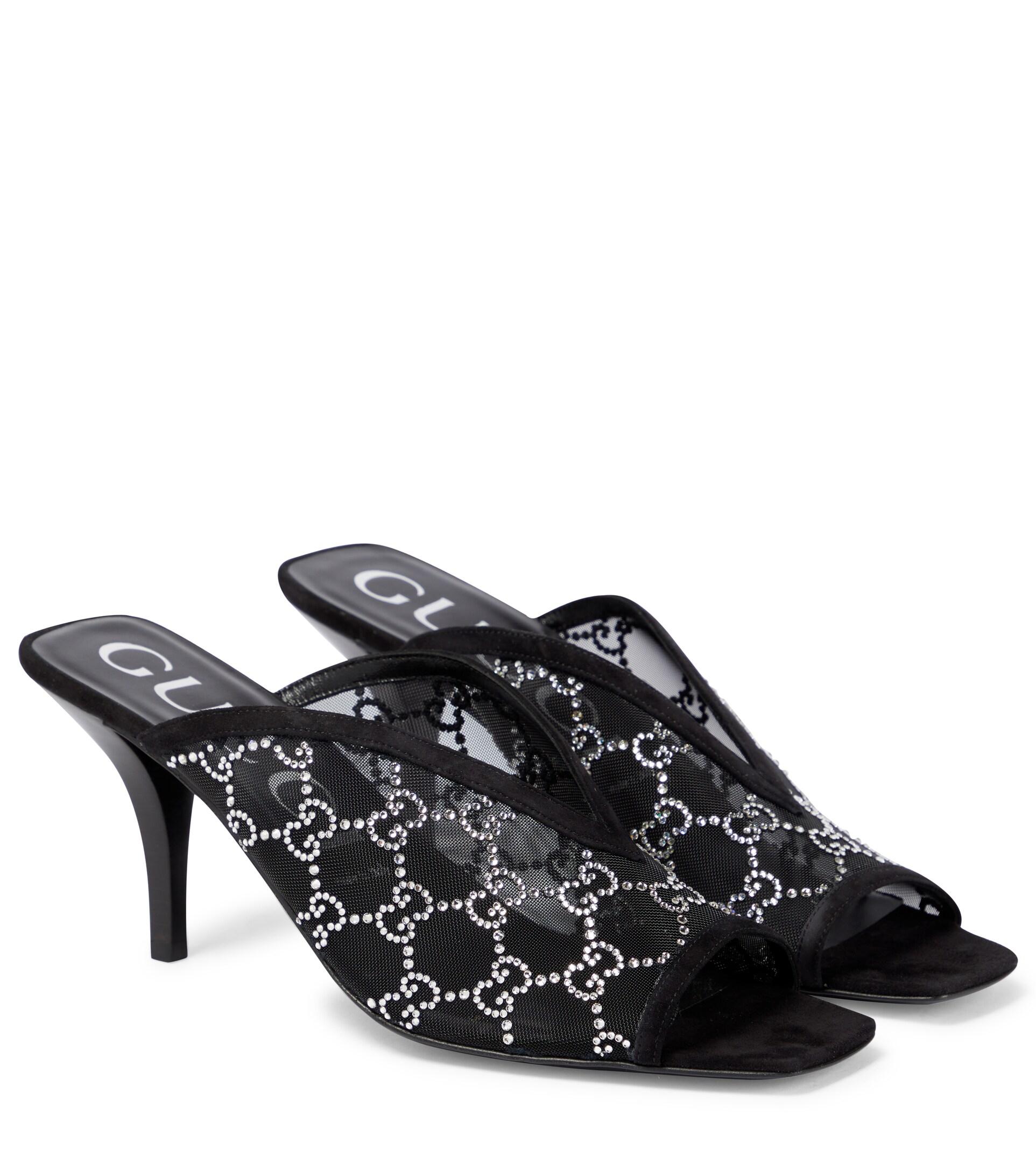 Gucci GG Embellished Mesh Mules in Black | Lyst