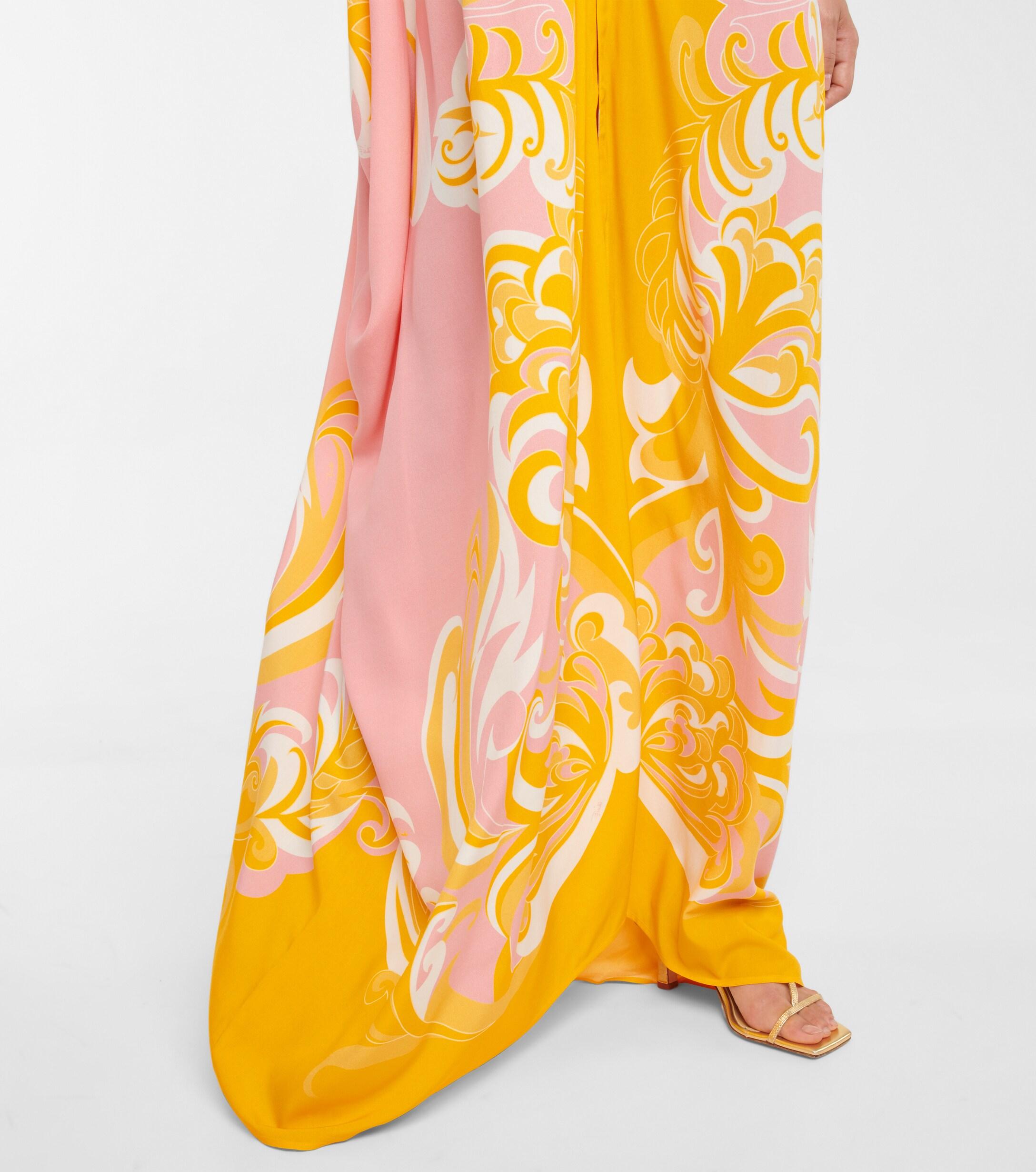 Emilio Pucci Albizia Printed Silk Halterneck Dress in Yellow