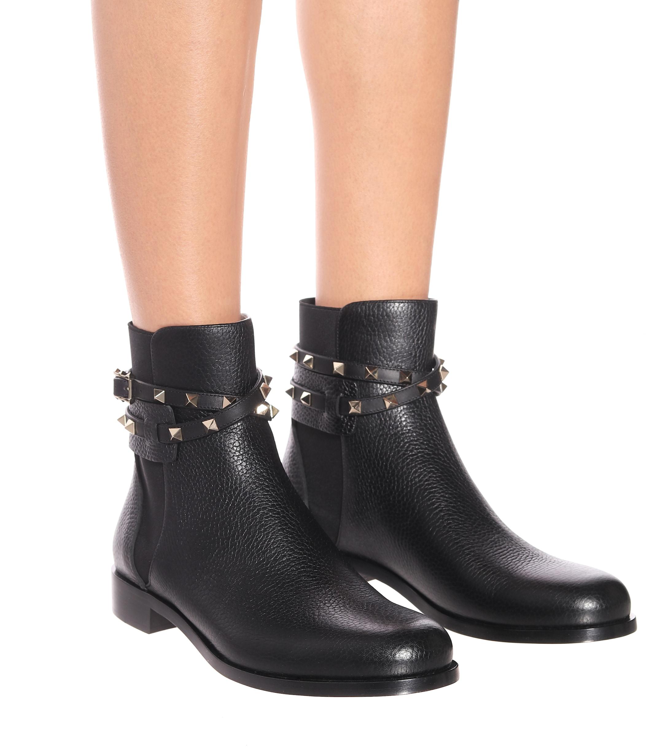 Valentino Leather Black Garavani Rockstud Strap Ankle Boots - Save 25% ...