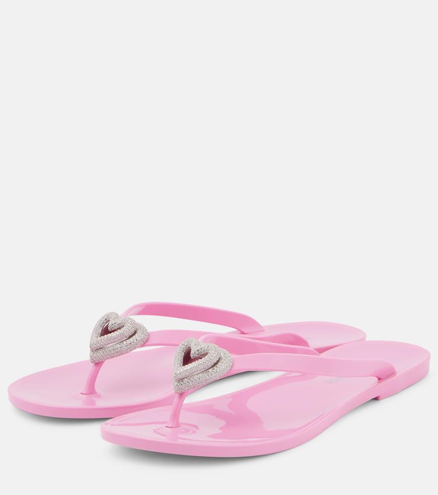 Mach & Mach Double Heart Embellished Thong Sandals in Pink