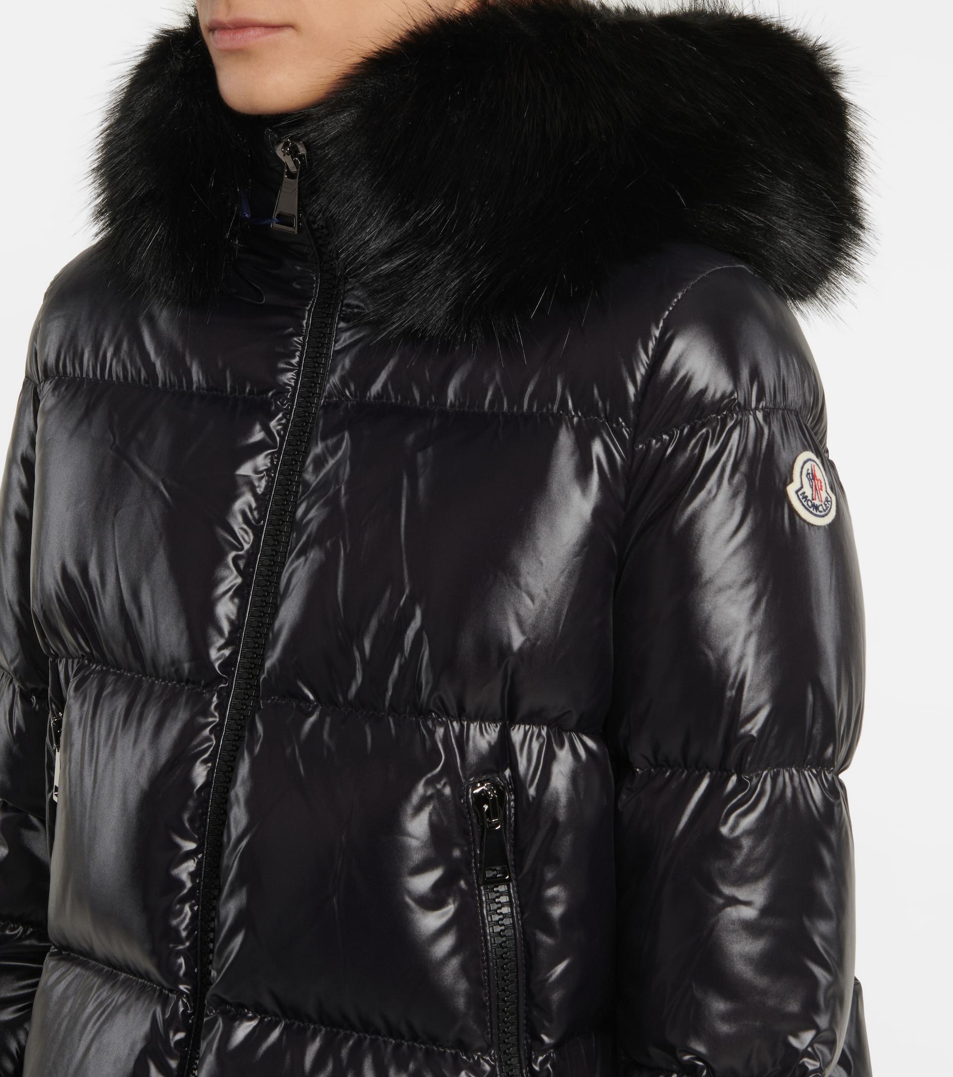 Moncler Laiche Faux Fur-trimmed Down Jacket in Black | Lyst