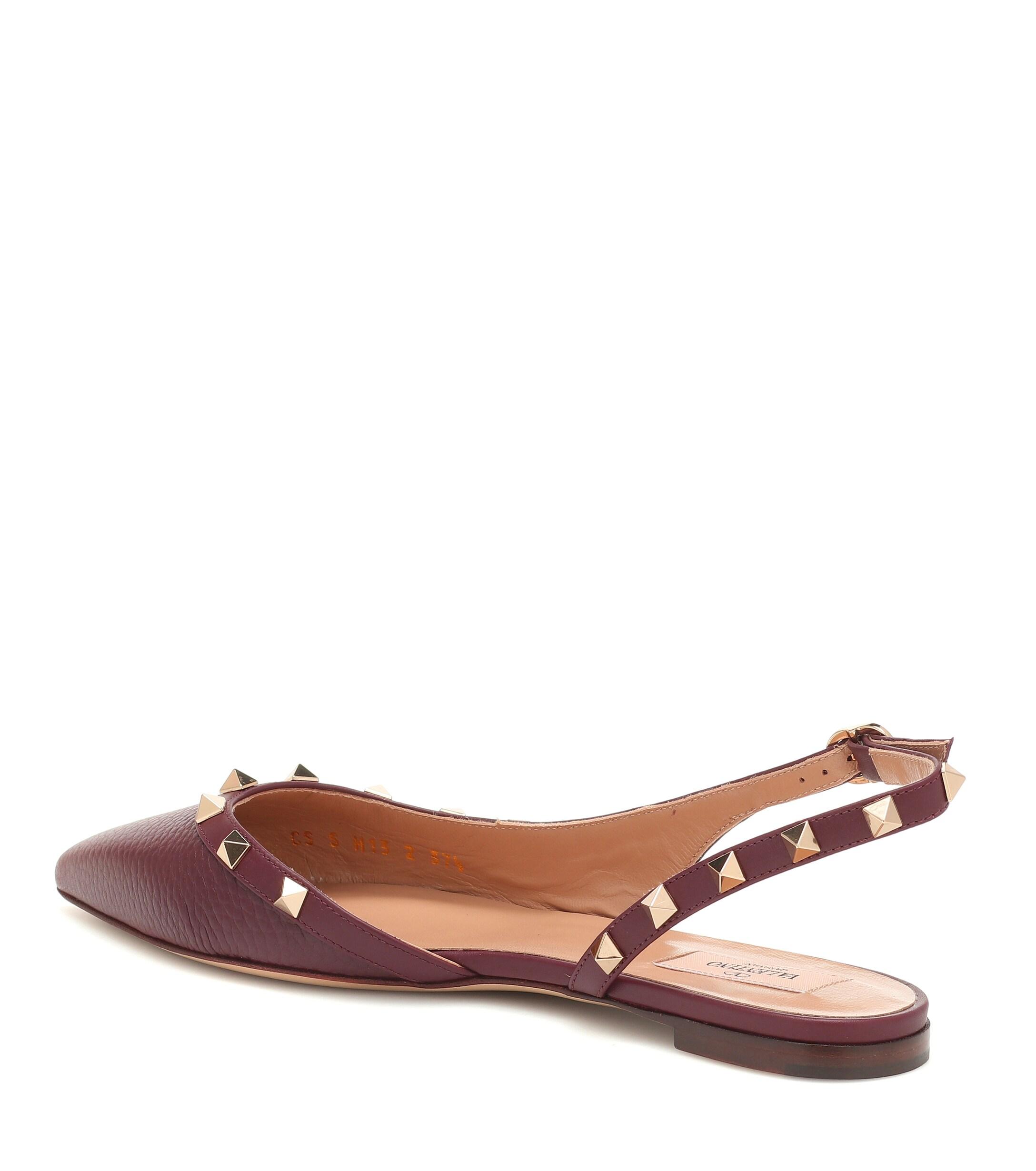rockstud calfskin leather slingback ballet flat