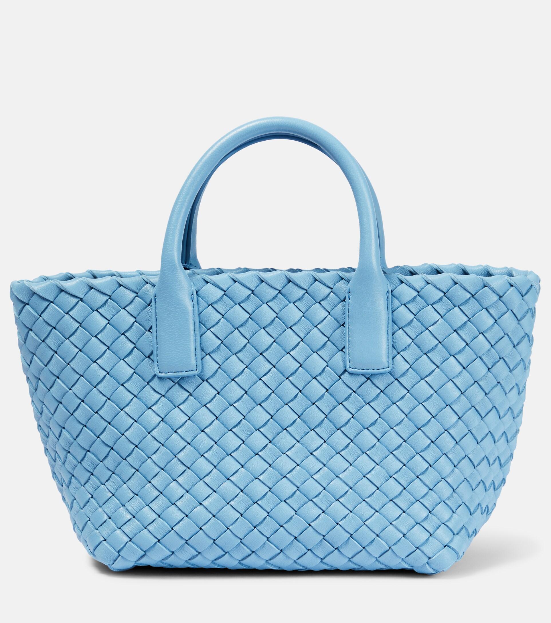 Bottega Veneta Cabat Mini Leather Tote Bag in Blue | Lyst