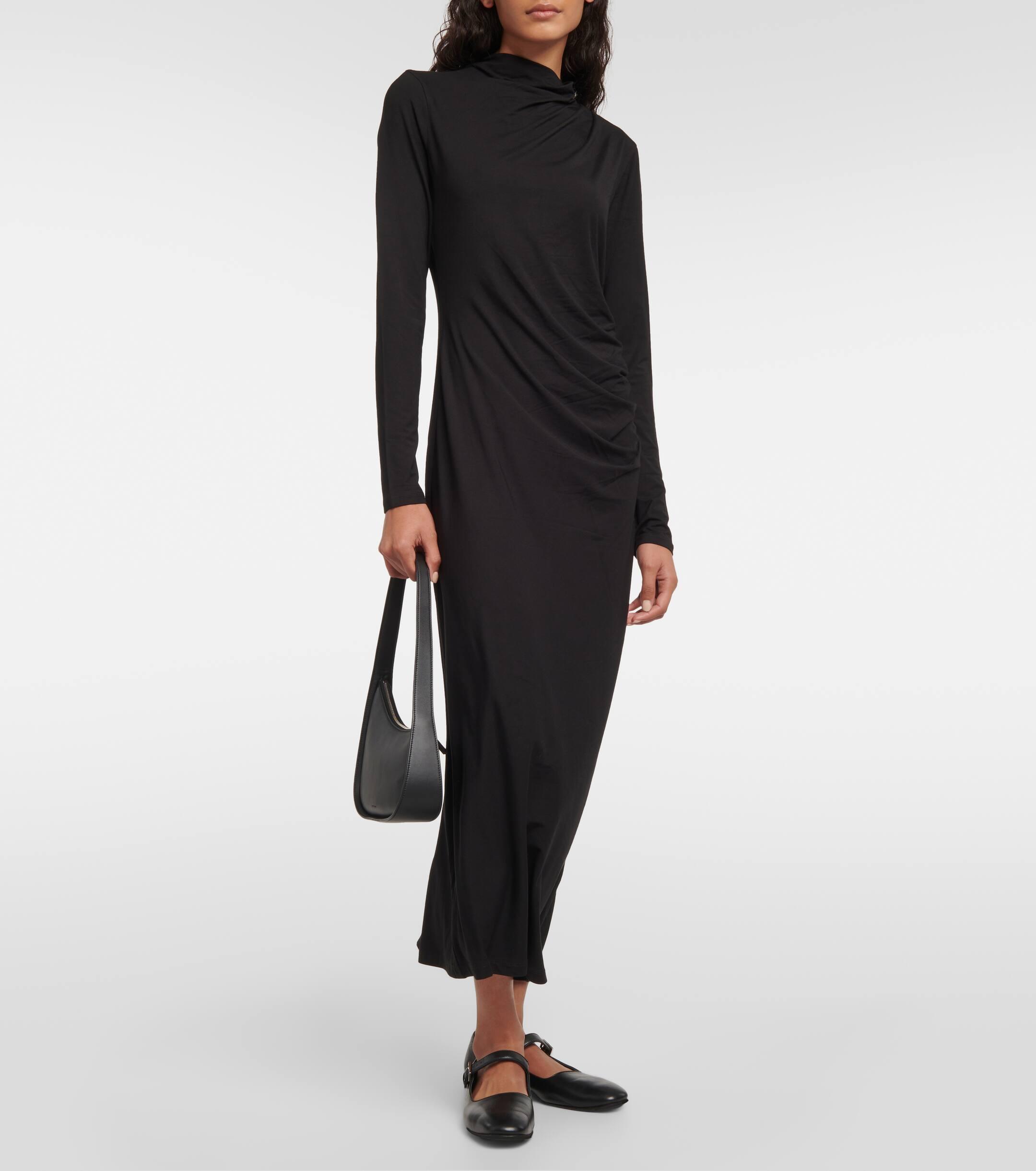 Vince Ruched High-neck Jersey Midi Dress in Black | Lyst UK