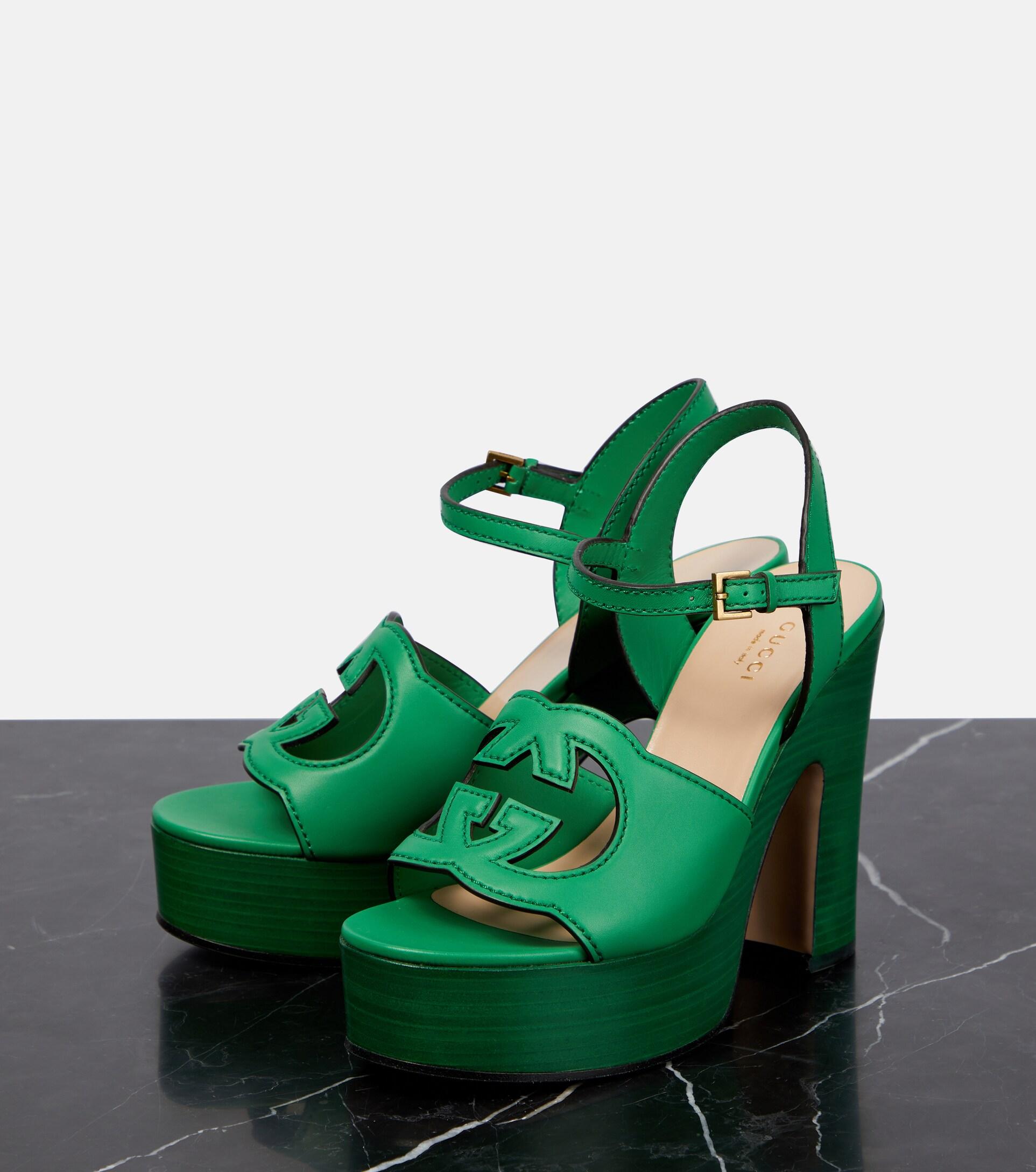 Gucci GG Leather Platform Sandals in Green | Lyst Gucci GG Leather Platform Sandals in Green | Lyst