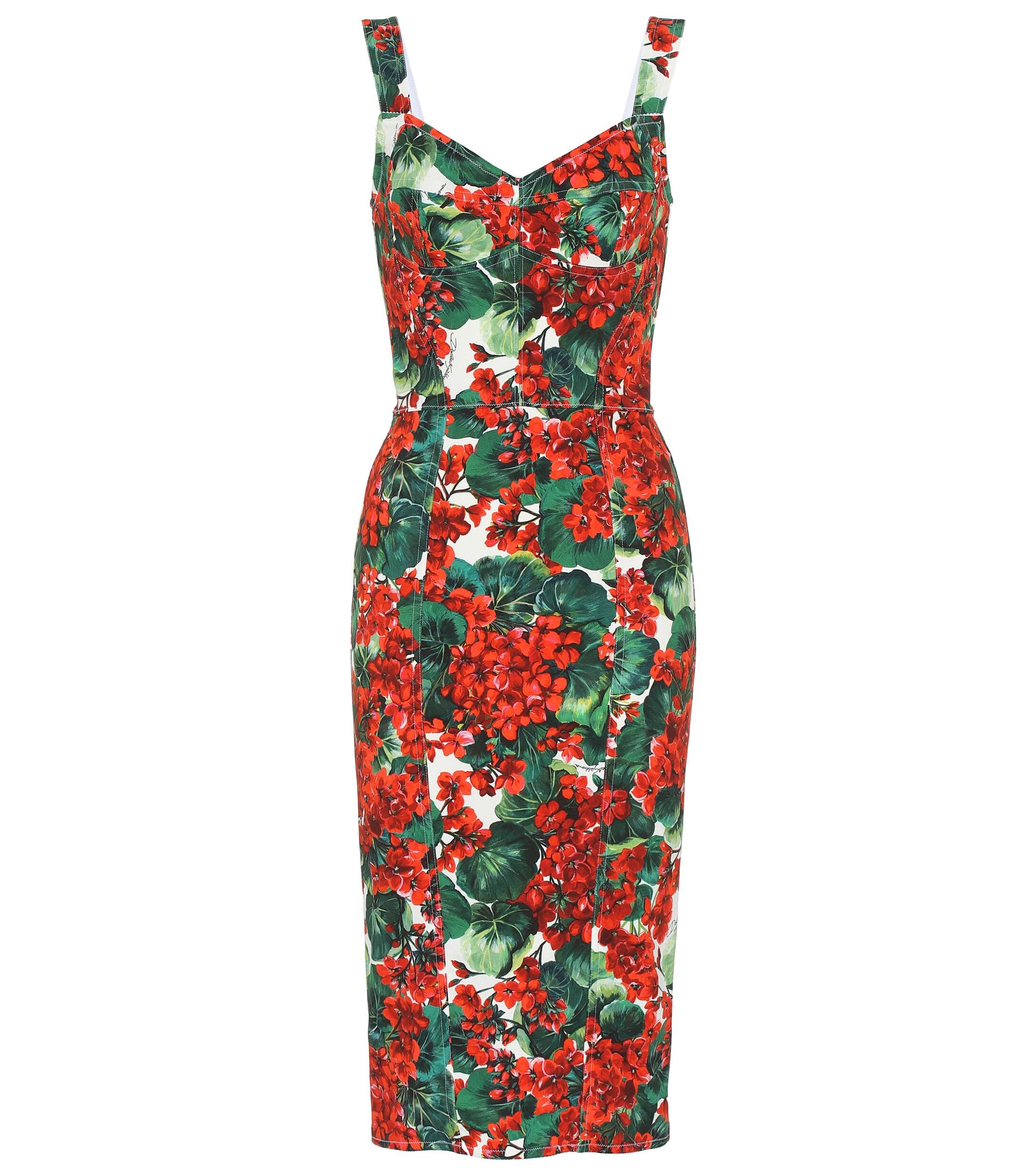 Dolce & Gabbana Geranium-print Pannelled Midi Dress in Red | Lyst